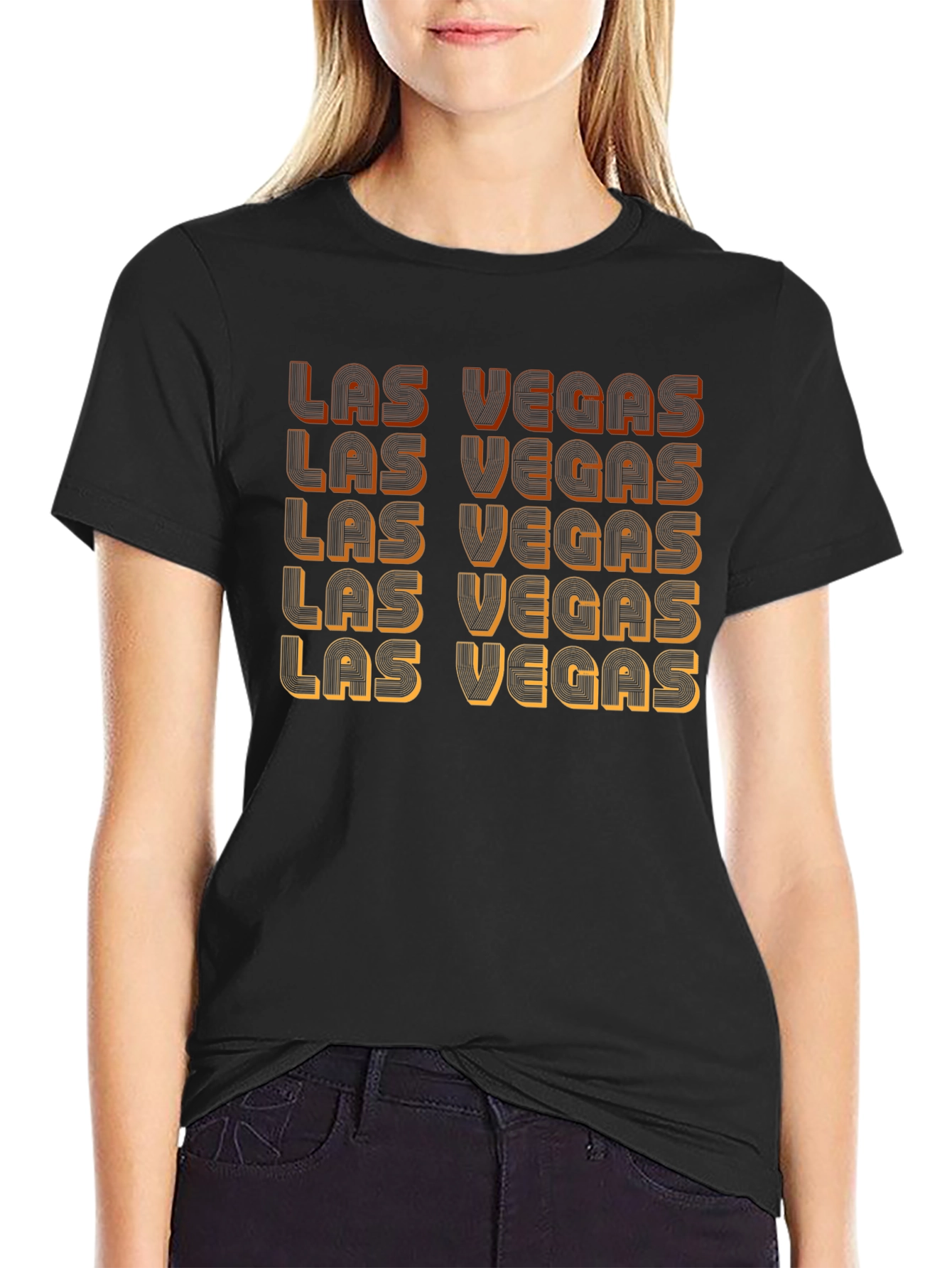 Black Las Vegas Retro Text Black T-Shirt view 2