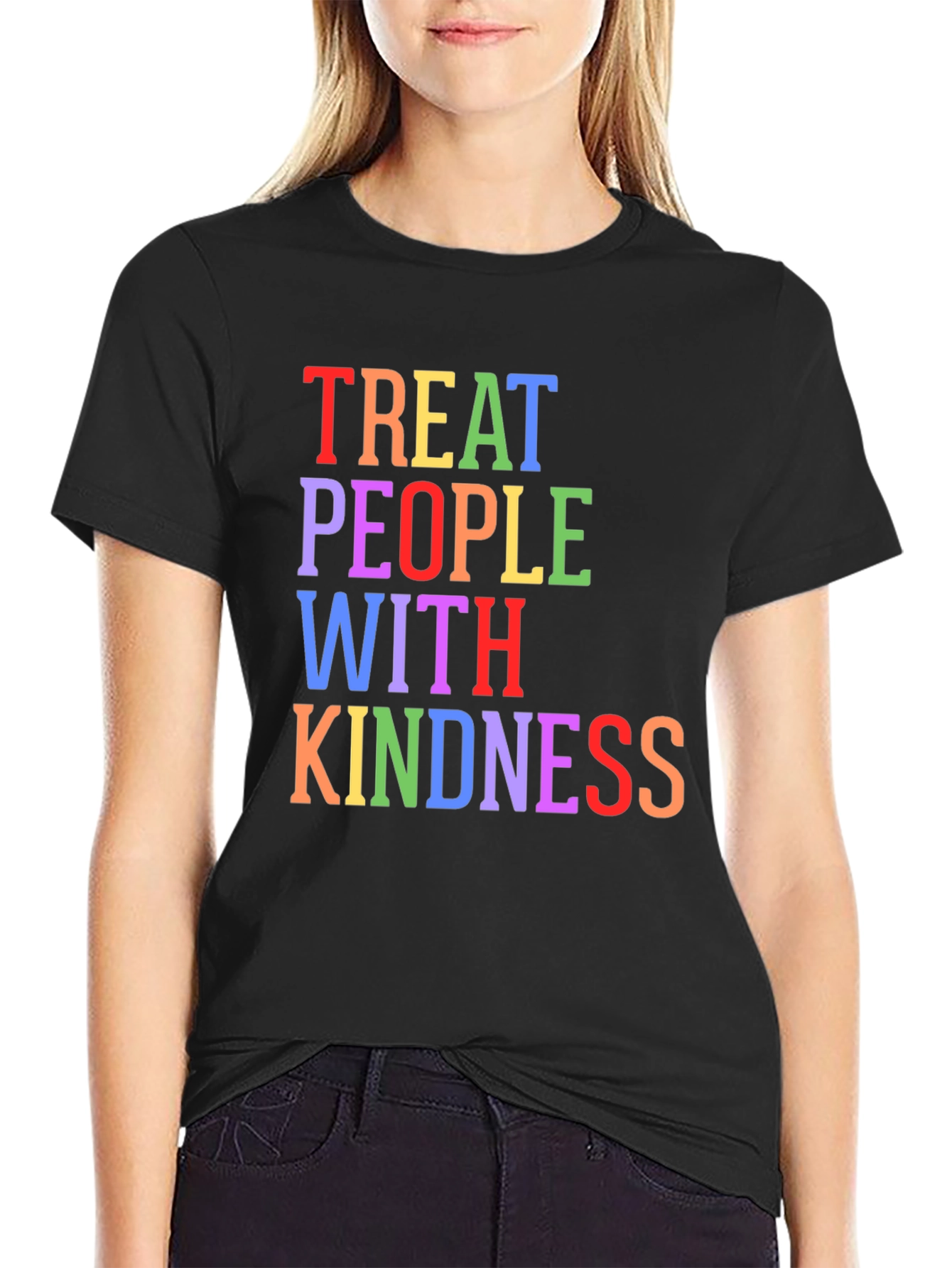 Black Treat People With Kindness Graphic Tee - Black view 2