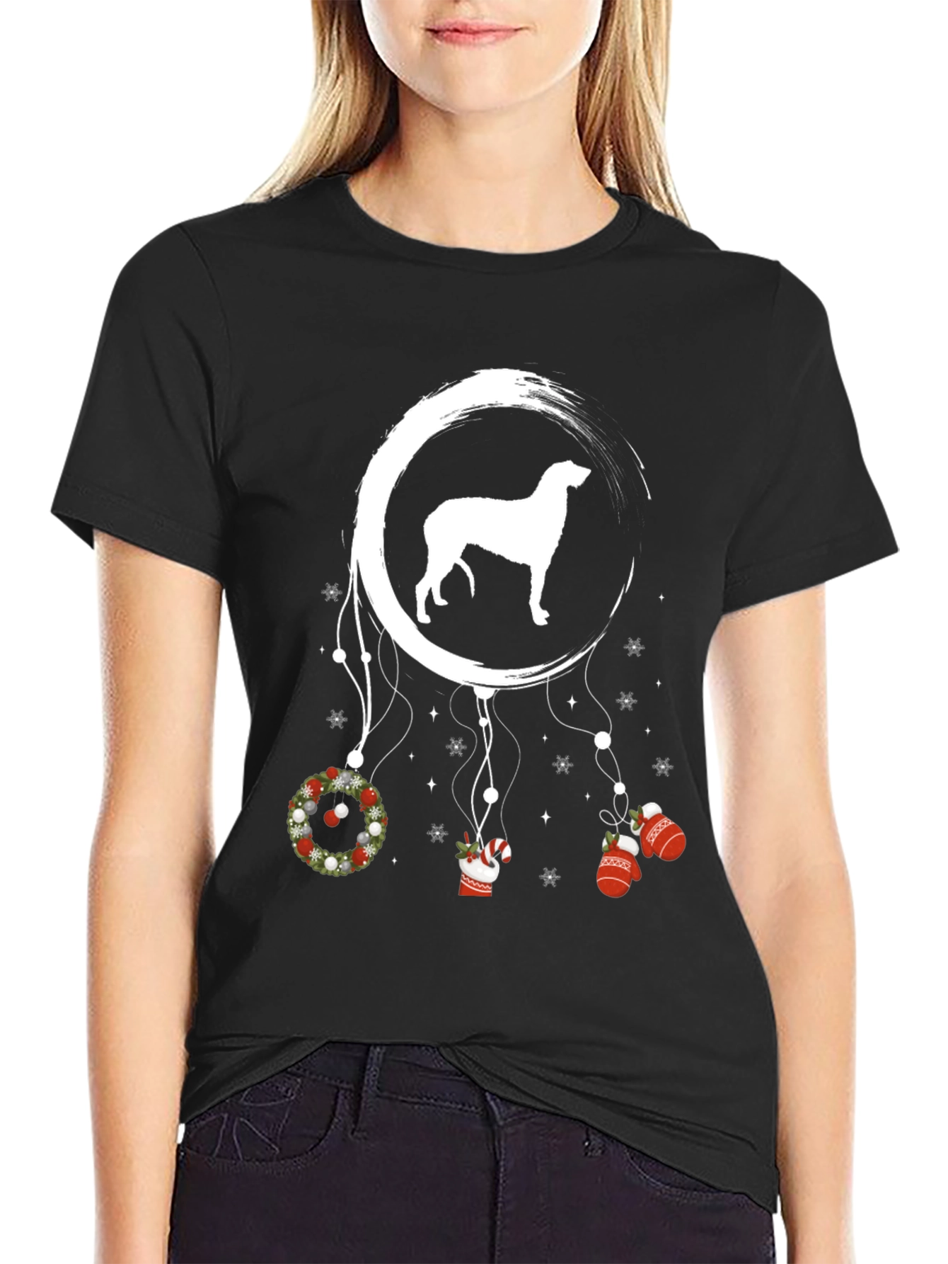 Black Dog Dreamcatcher Christmas T-Shirt view 2