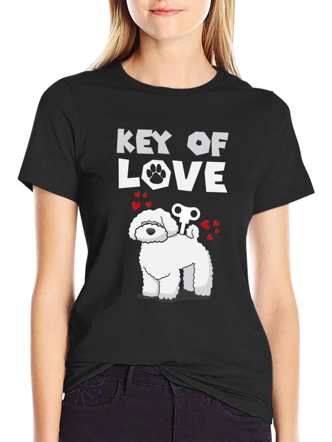 Black Key of Love Dog Graphic Tee - Novelty Dog Lover Shirt view 2