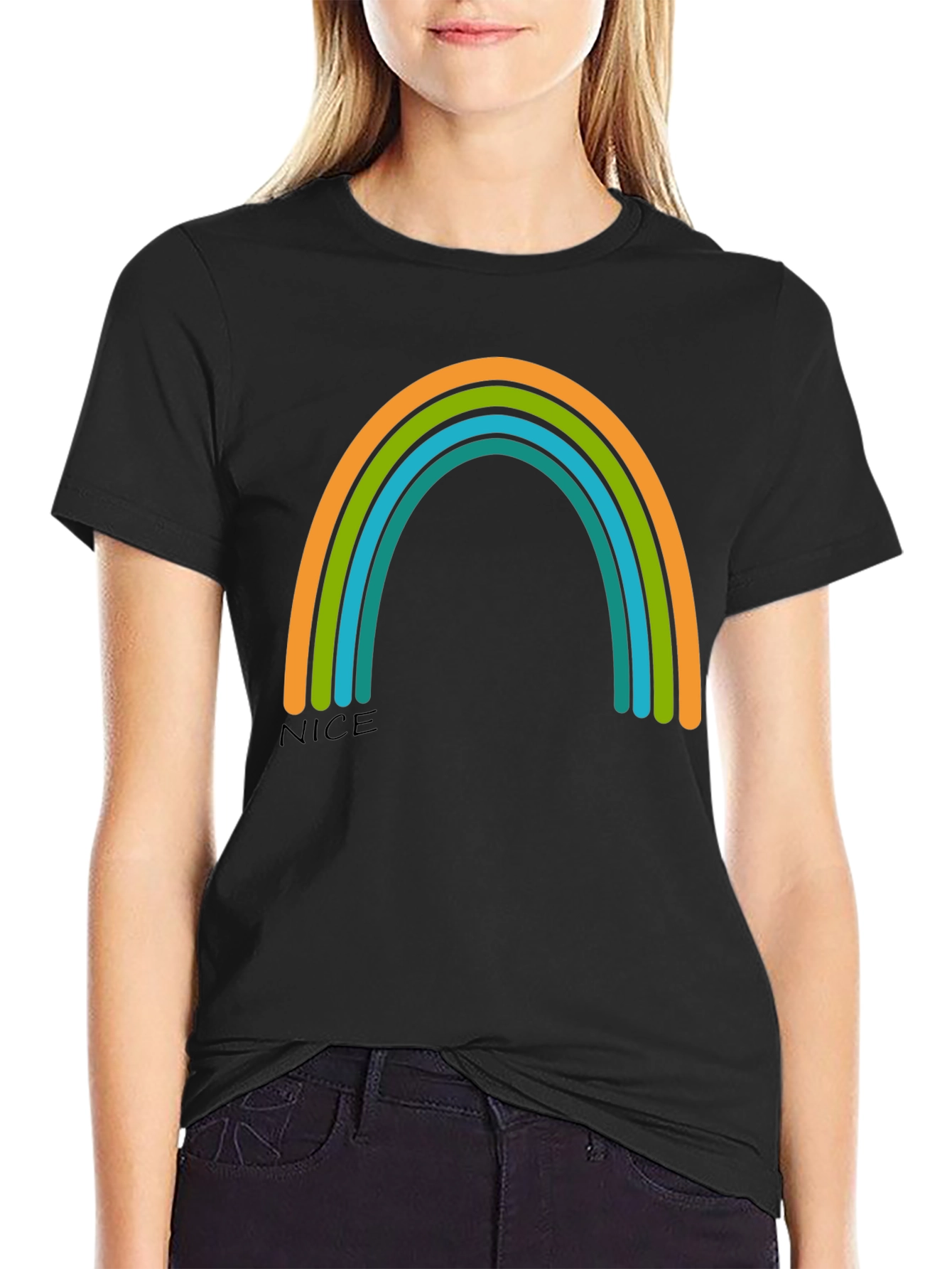 Black Rainbow Graphic Tee - Casual Black T-Shirt view 2