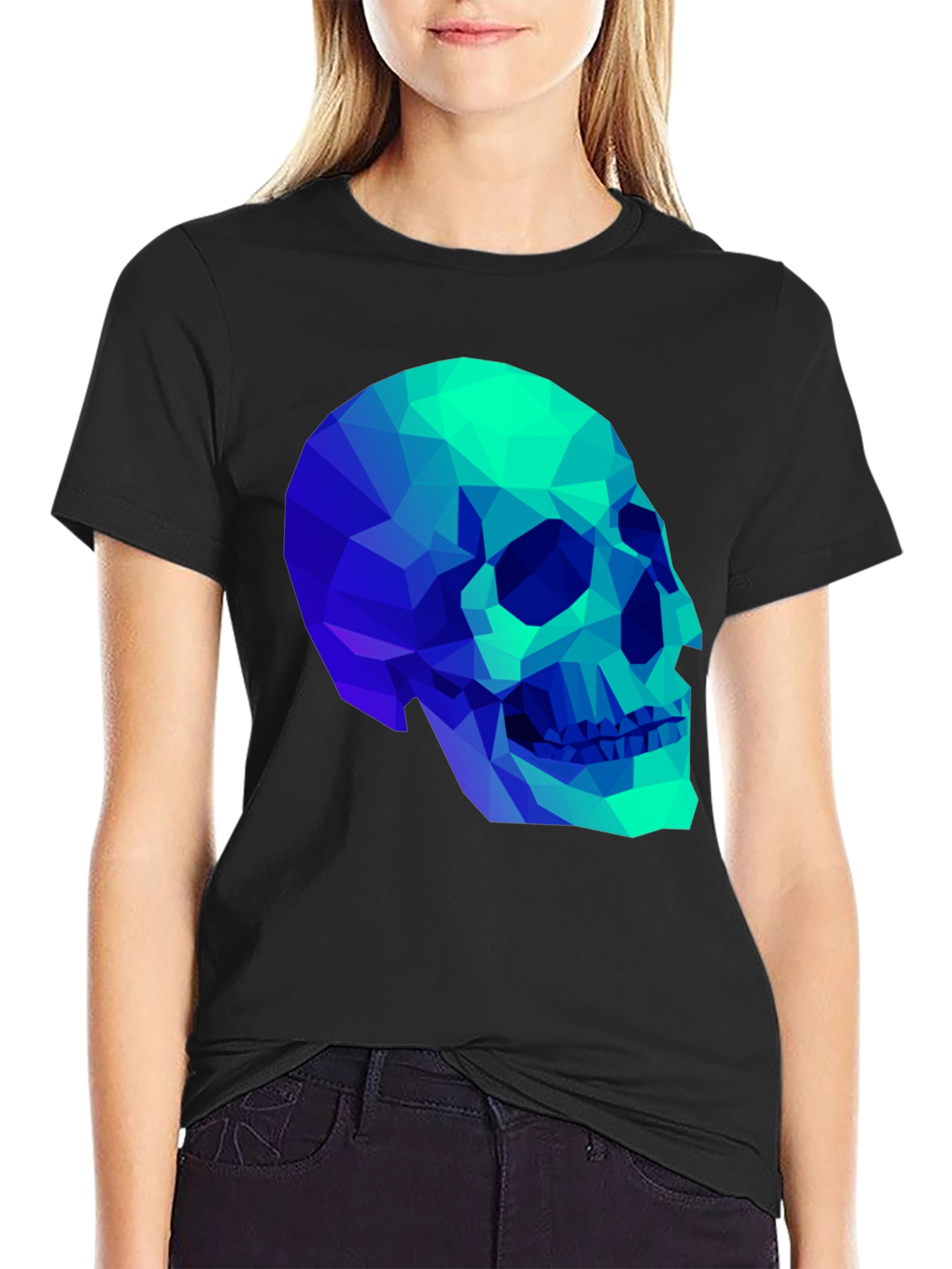 Black Geometric Skull Graphic Black T-Shirt view 2