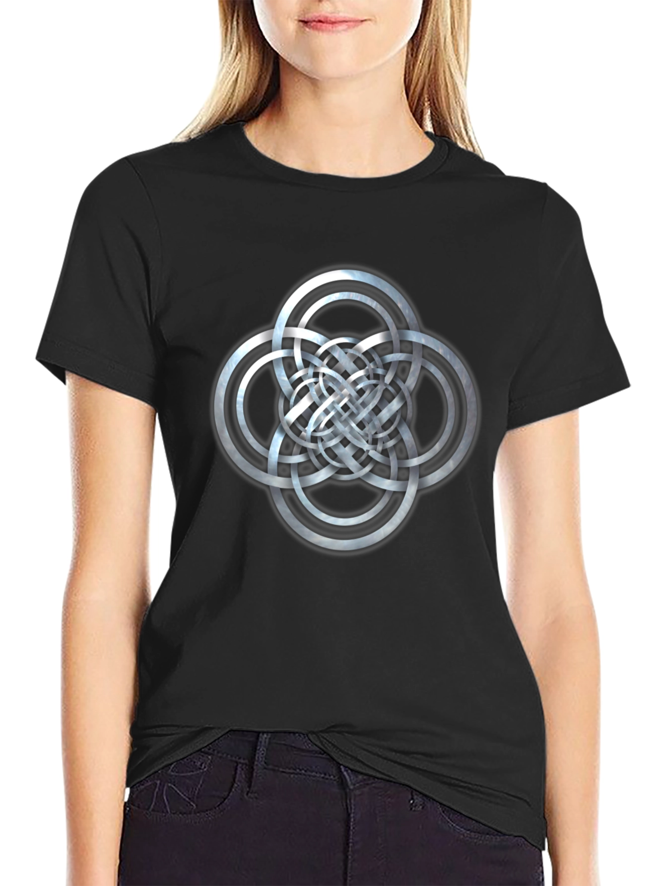 Black Celtic Knot Circles Graphic Black T-Shirt view 2