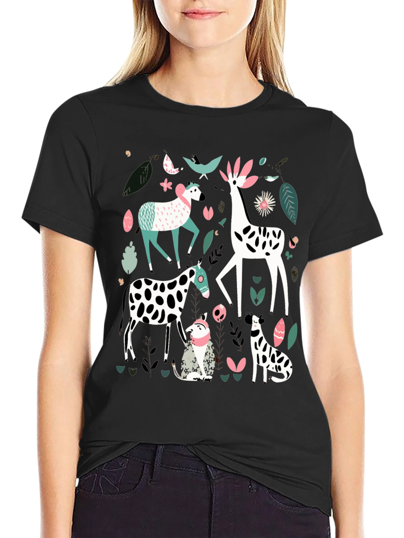 Black Whimsical Animal Print Tee - Unique Graphic Design view 2