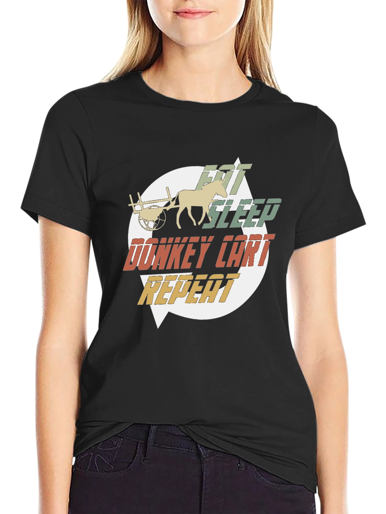 Black Eat Sleep Donkey Cart Repeat T-Shirt view 2