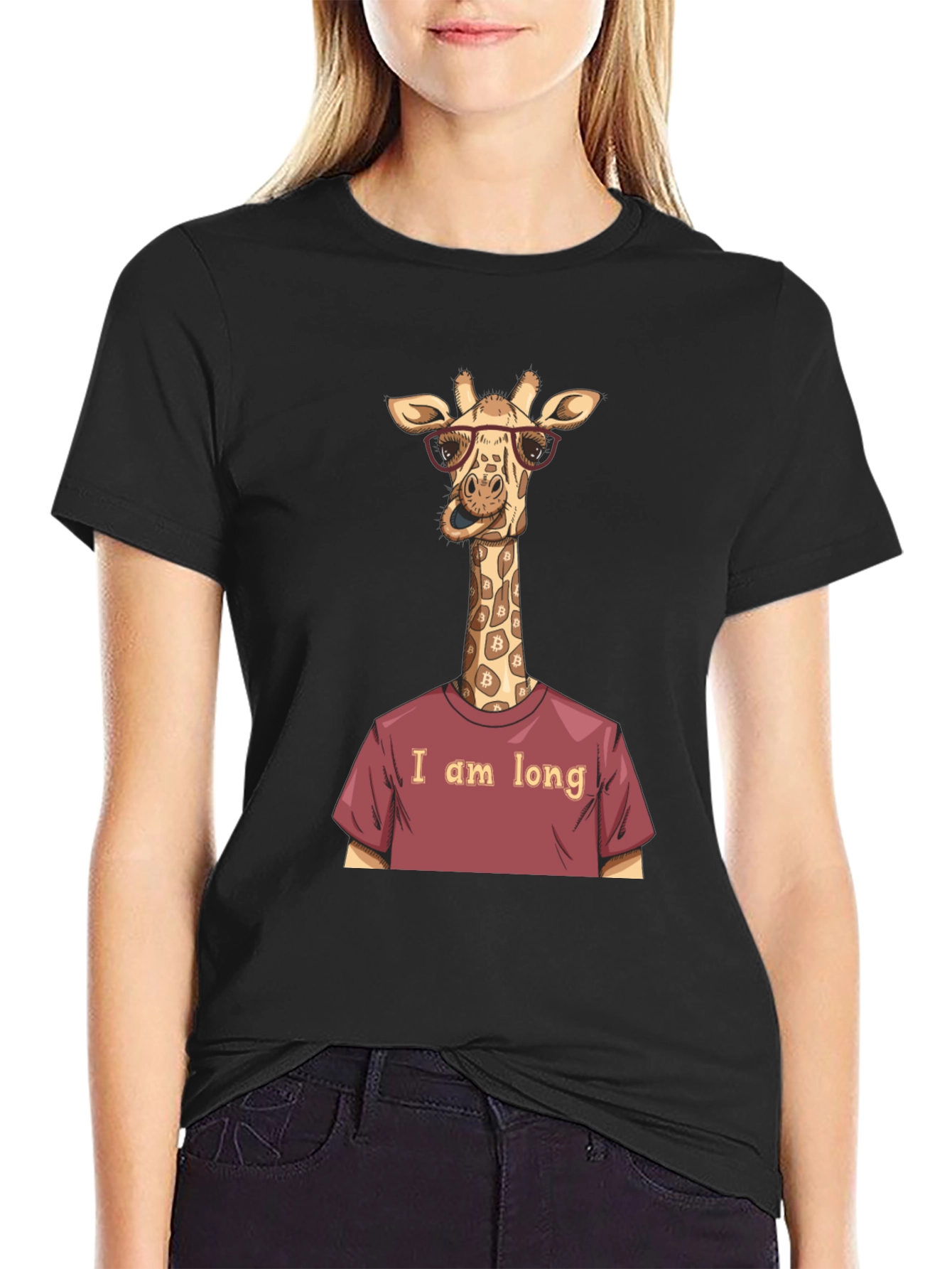 Black Funny Giraffe Bitcoin Investor T-Shirt view 2