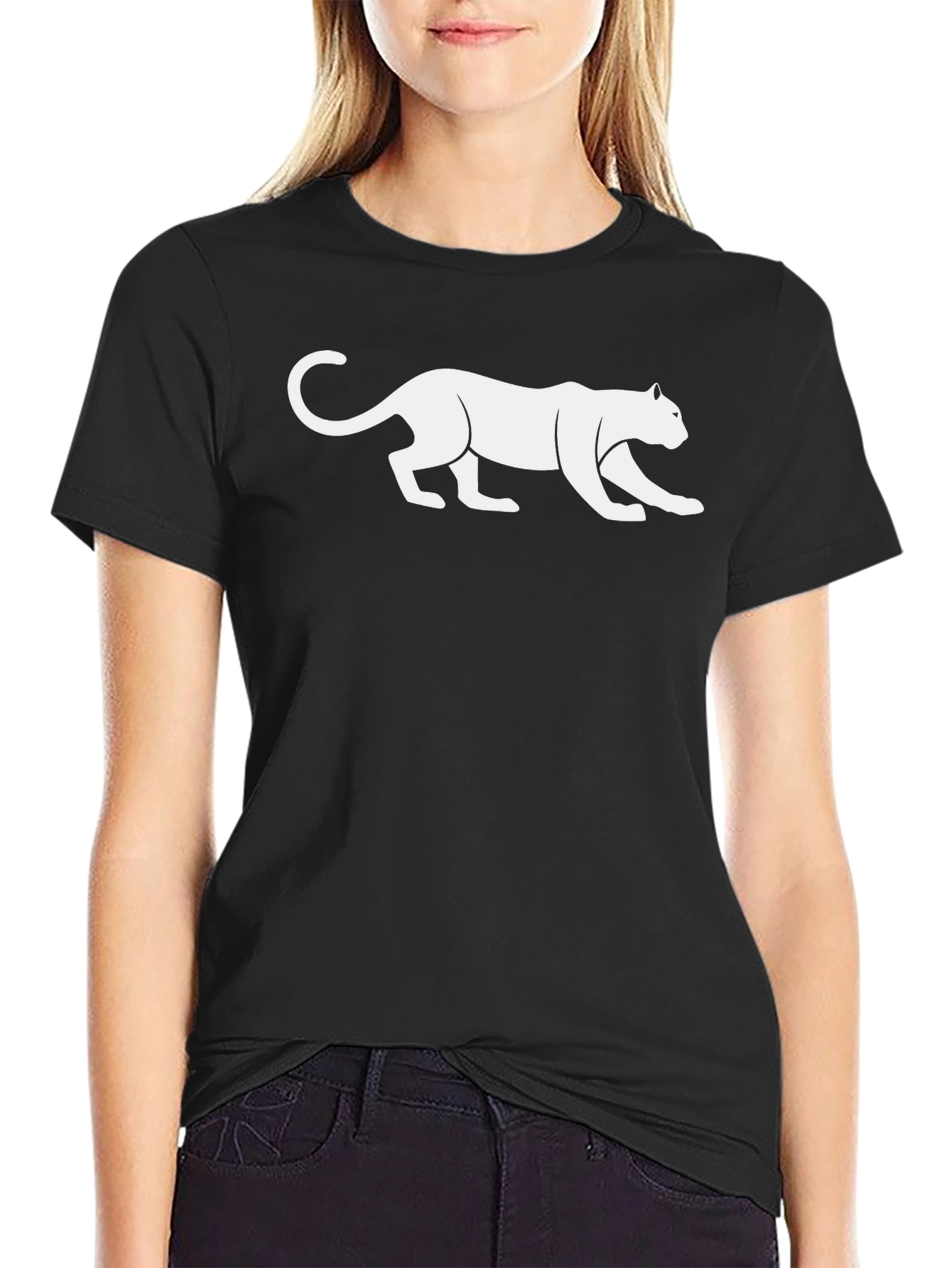 Black Black T-Shirt with White Panther Graphic view 2