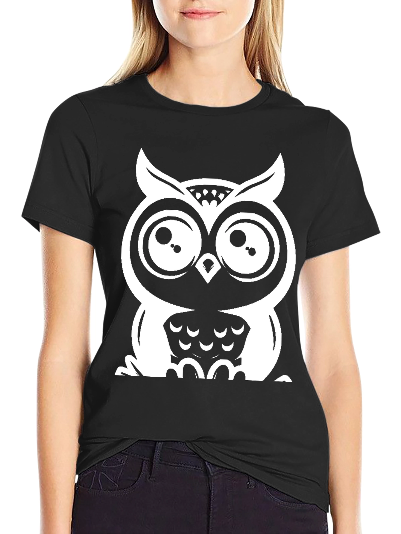 Black Owl Graphic Tee - Black Cotton T-Shirt view 2
