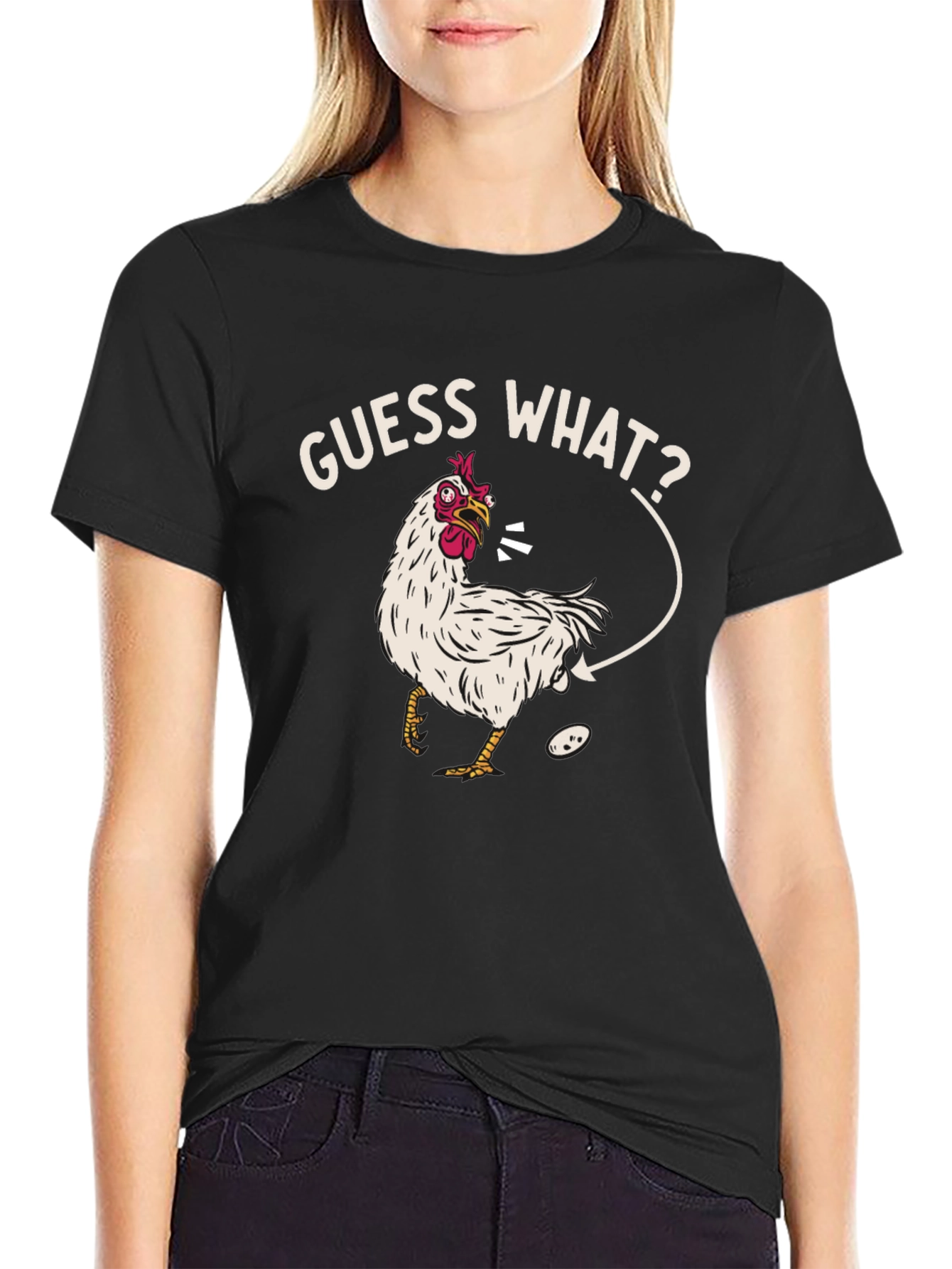 Black Guess What? Chicken T-Shirt - Funny Graphic Tee view 2