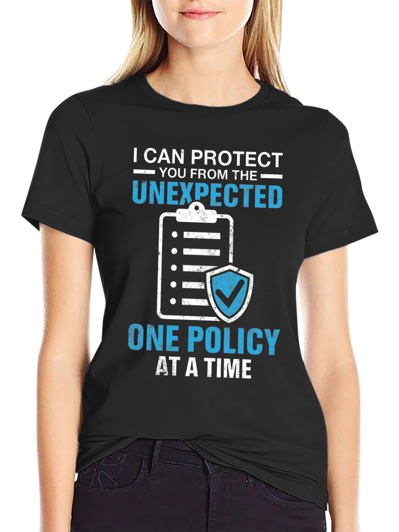 Black Protect the Unexpected Insurance Policy T-Shirt view 2