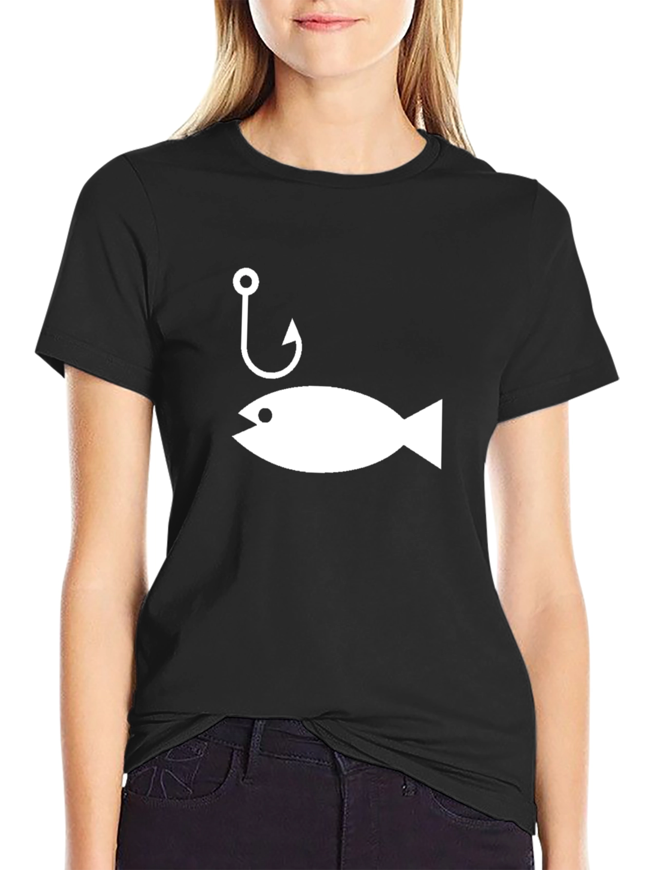 Black Fishing Hook & Fish Graphic Tee - Black view 2