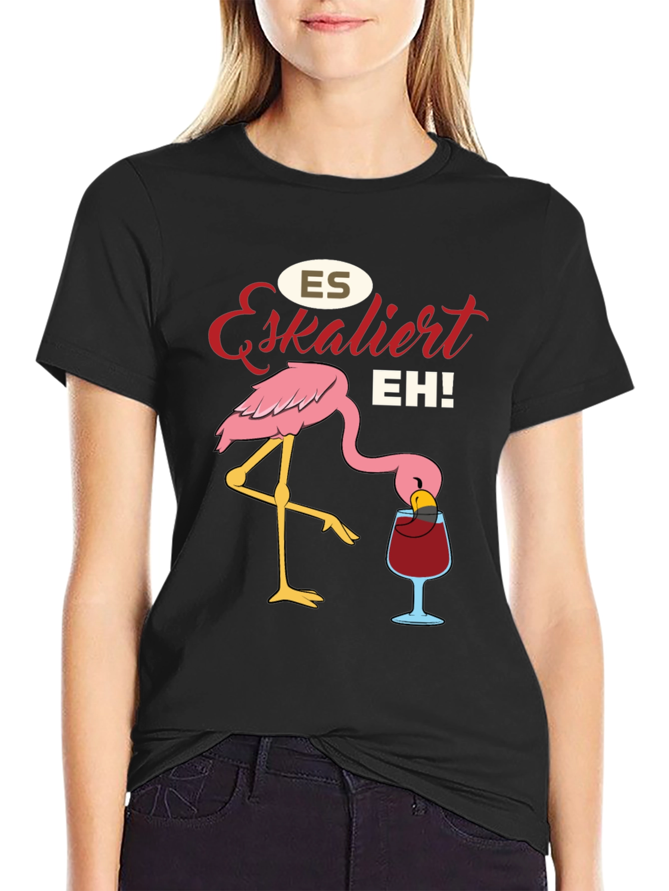 Black Es Eskaliert EH! Flamingo T-Shirt view 2