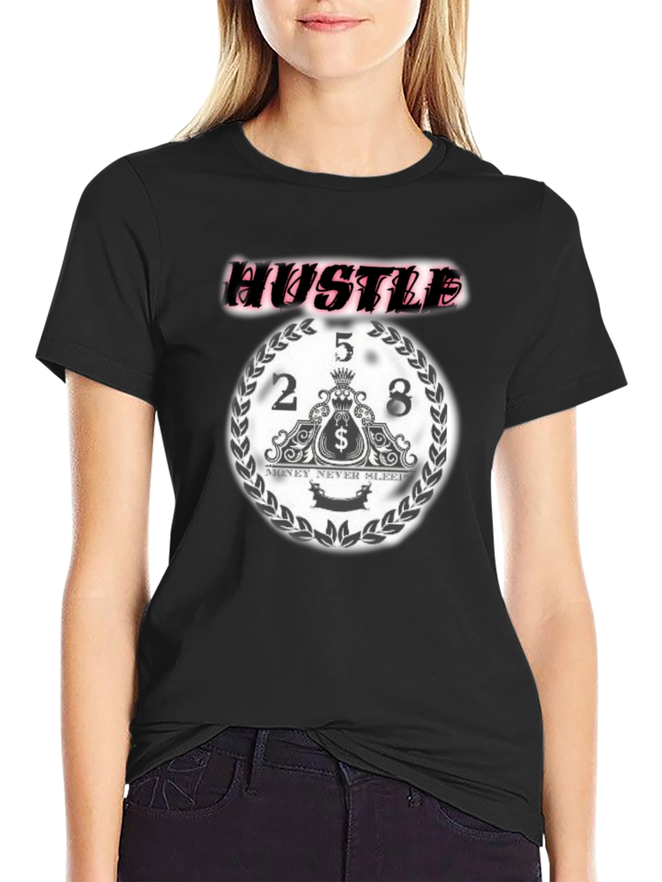 Black Hustle Graphic Print Black T-Shirt view 2
