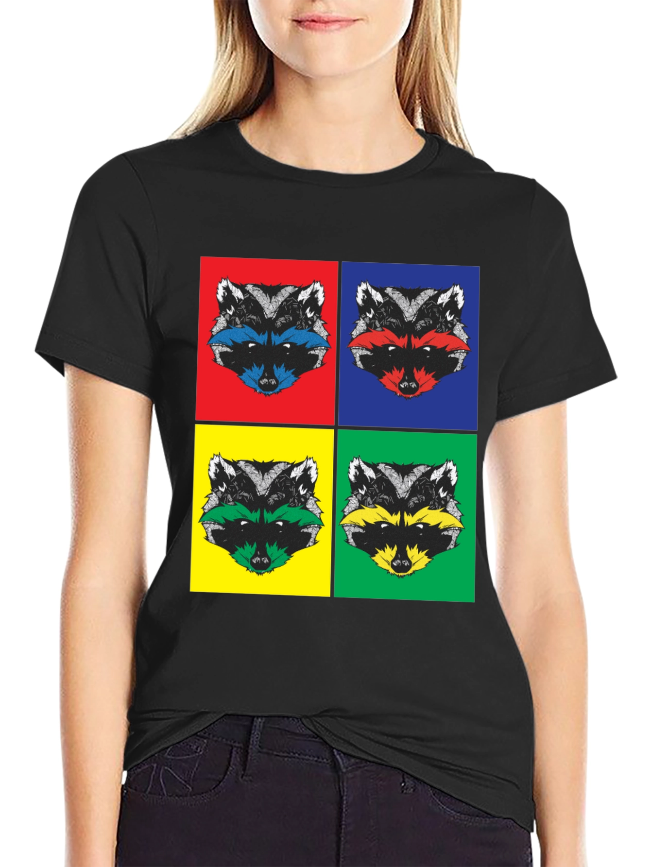 Black Pop Art Raccoon T-Shirt | Quirky Graphic Tee view 2