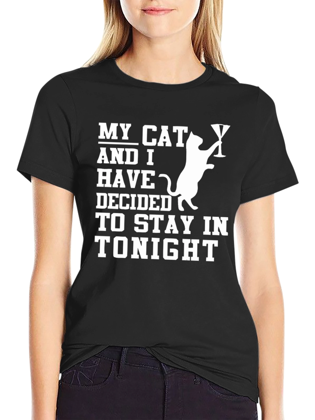 Black Stay-In Cat T-Shirt: Cozy Night In Style! view 2