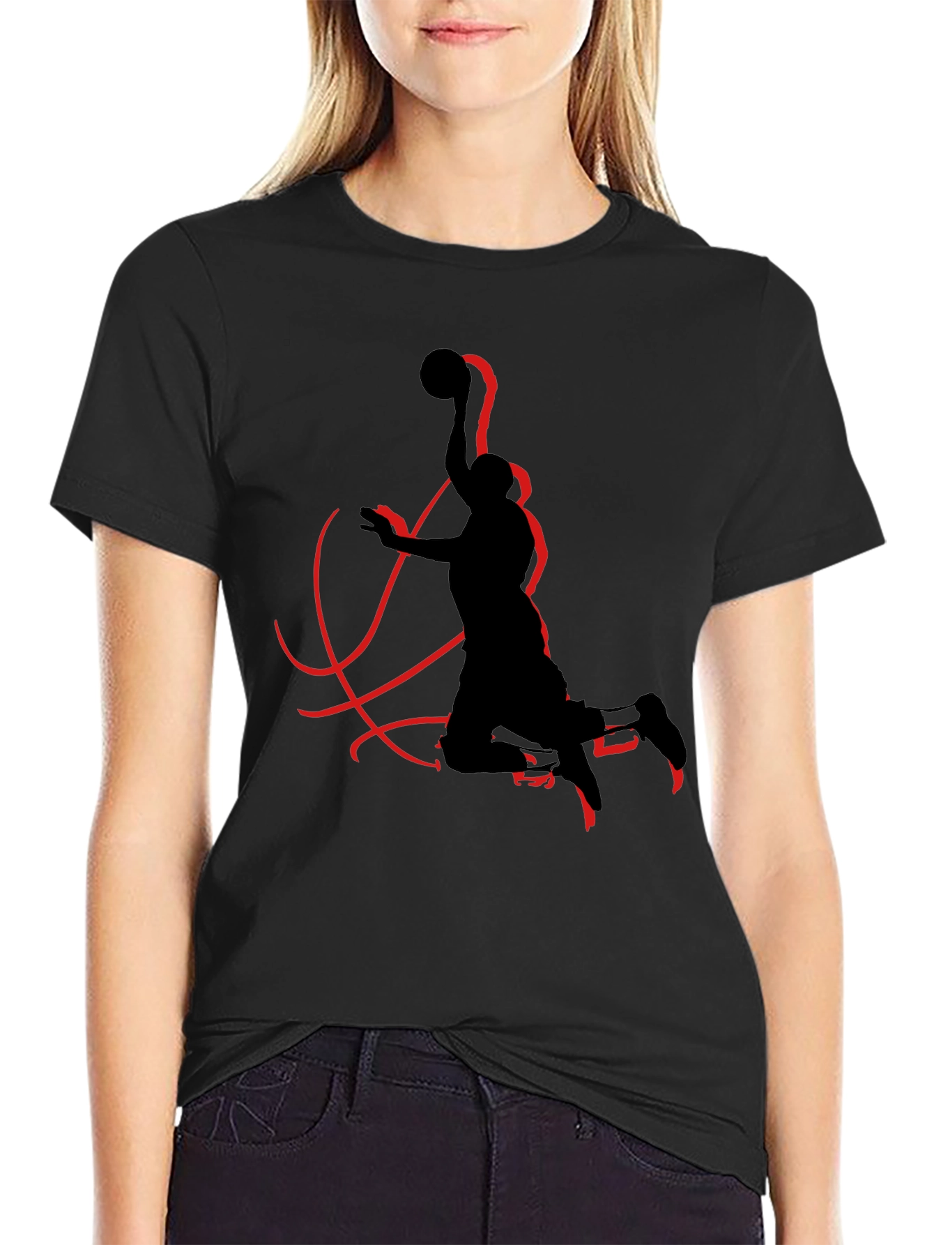 Black Black T-Shirt with Basketball Silhouette view 2