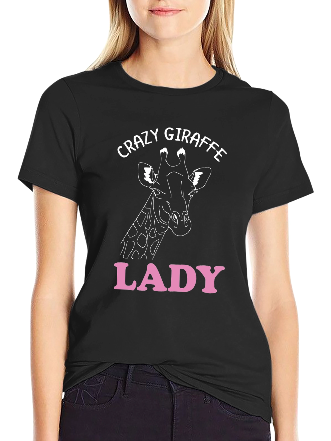 Black Crazy Giraffe Lady T-Shirt view 2