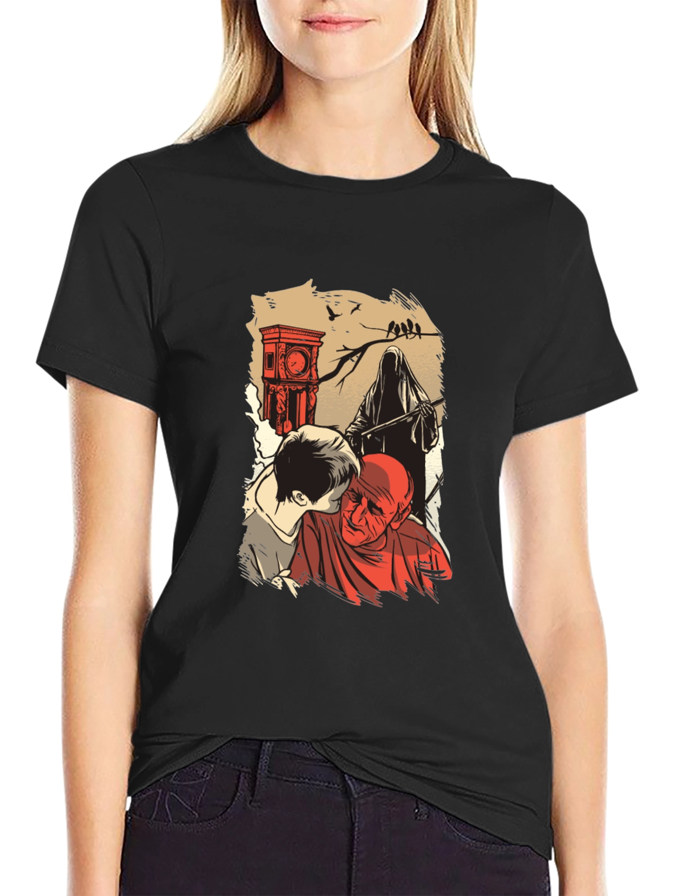 Black Grim Reaper Graphic T-Shirt - Time & Mortality view 2