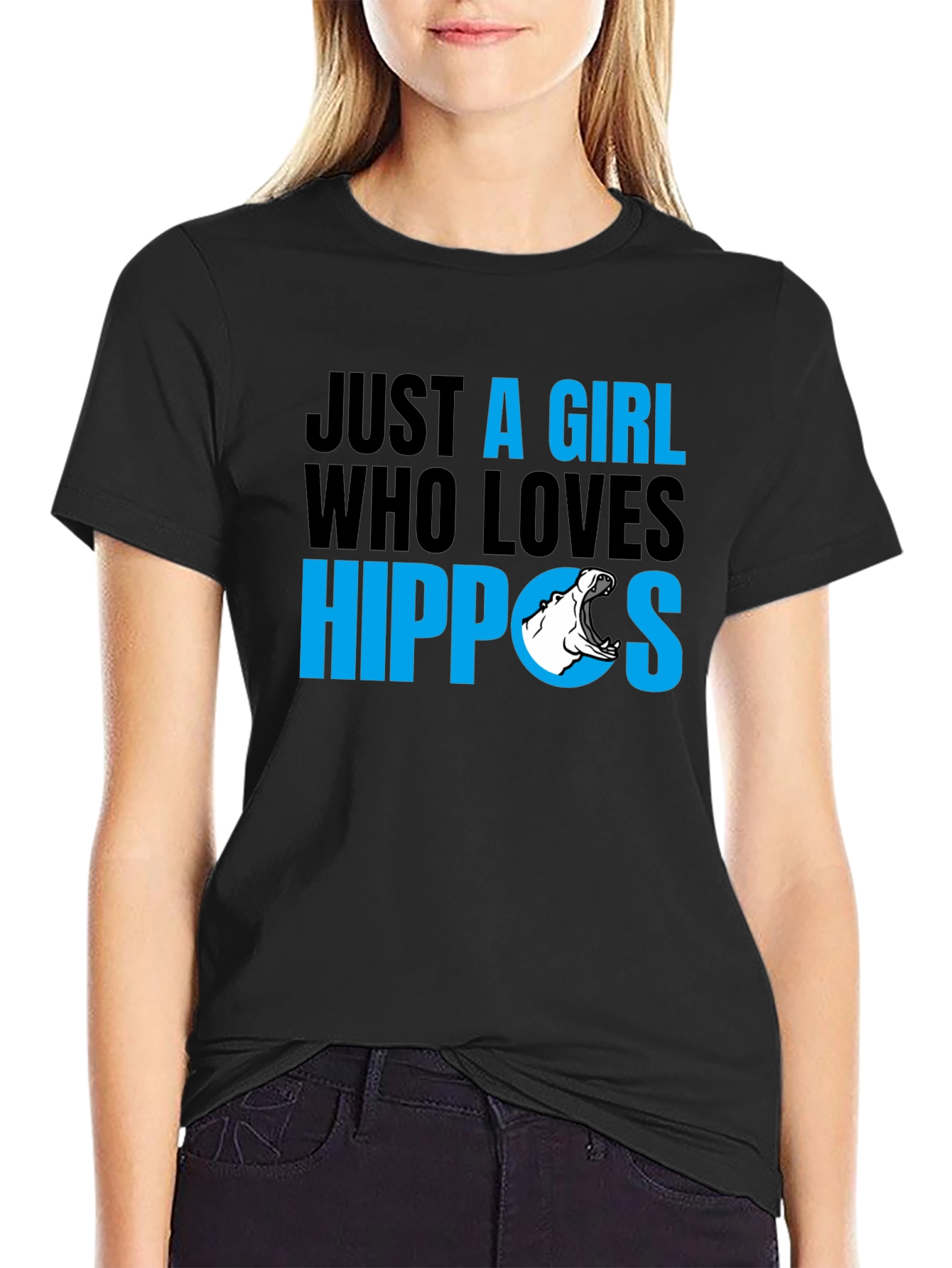 Black Just a Girl Who Loves Hippos T-Shirt - Black view 2