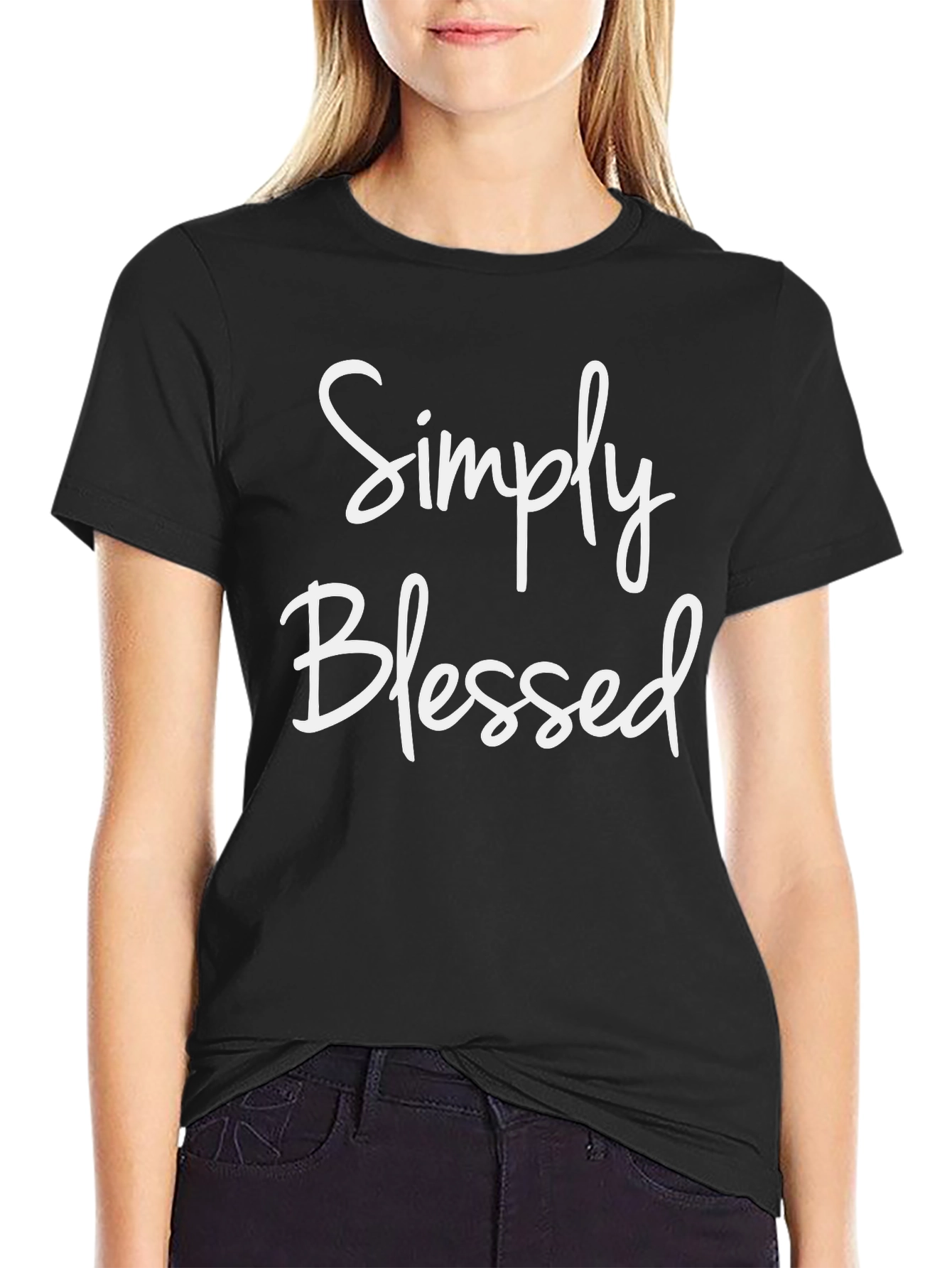 Black Simply Blessed Black Cotton T-Shirt Casual Wear view 2
