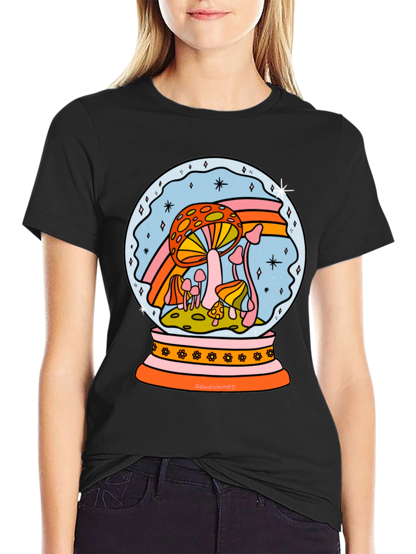 Black Mushroom Snow Globe Graphic Tee - Black view 2