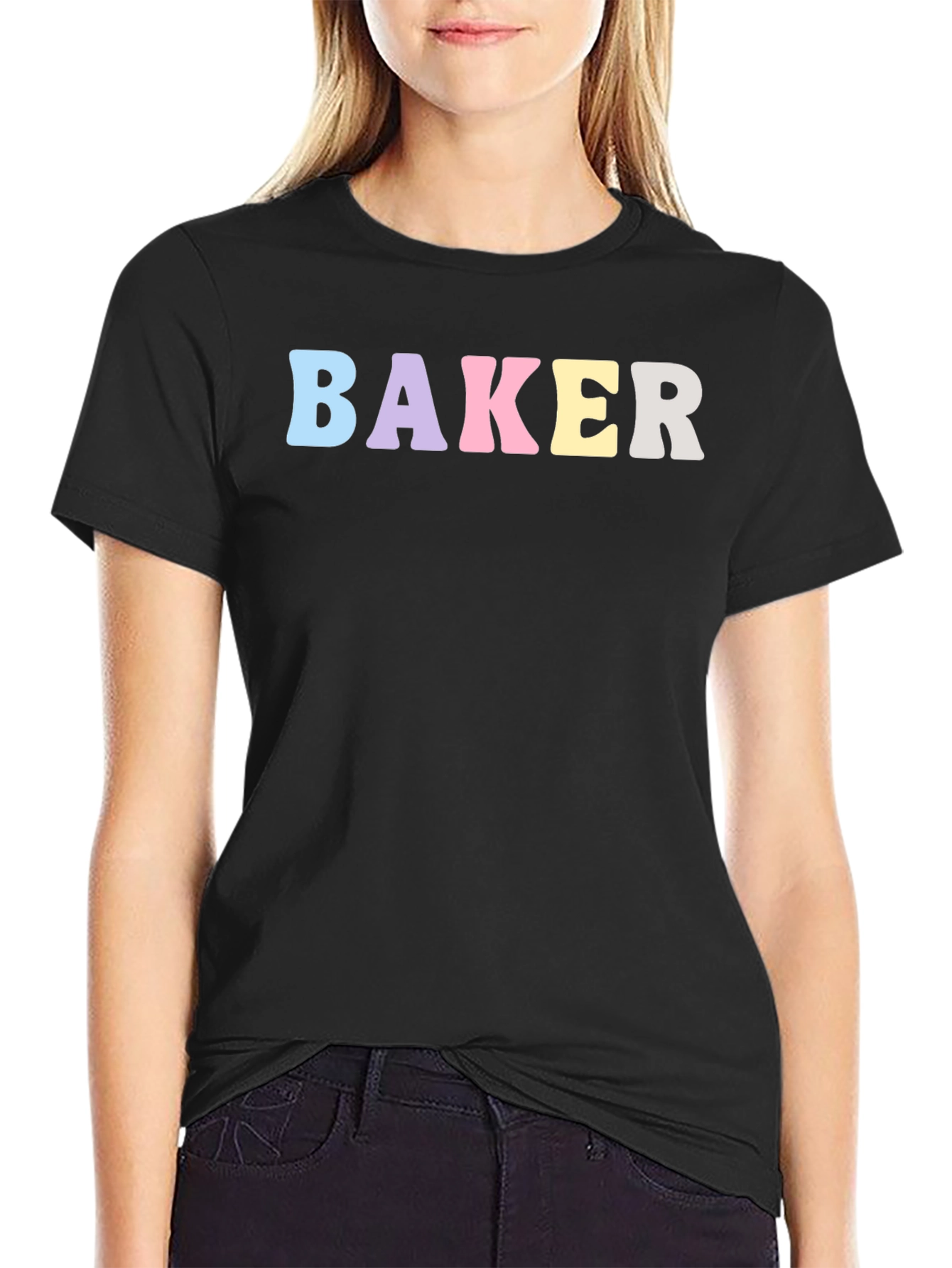 Black Pastel Baker T-Shirt - Black Cotton Crew Neck view 2