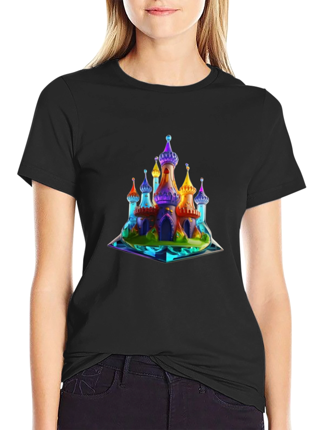 Black Rainbow Castle Graphic T-Shirt view 2