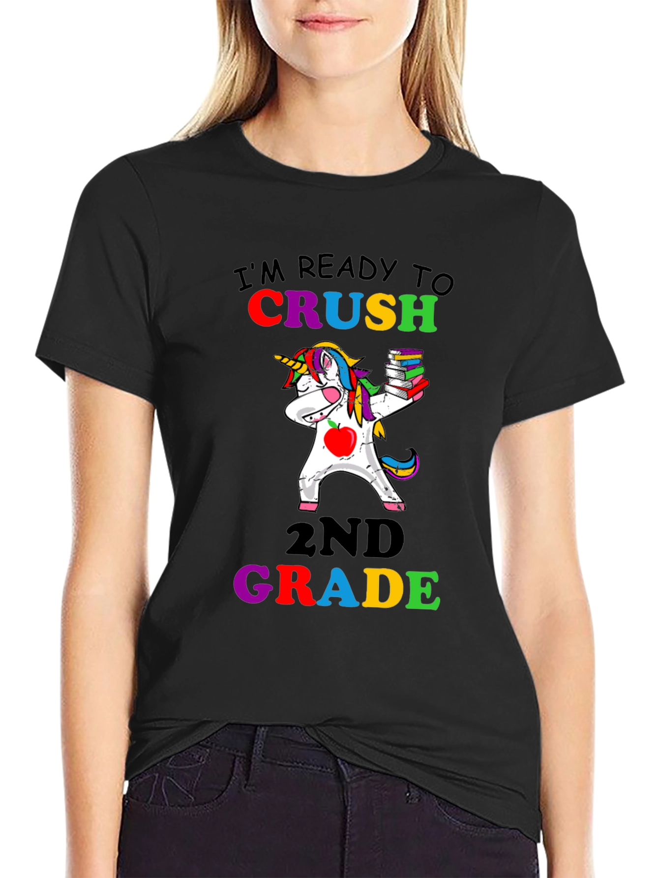 Black Ready to Crush 2nd Grade Unicorn T-Shirt view 2
