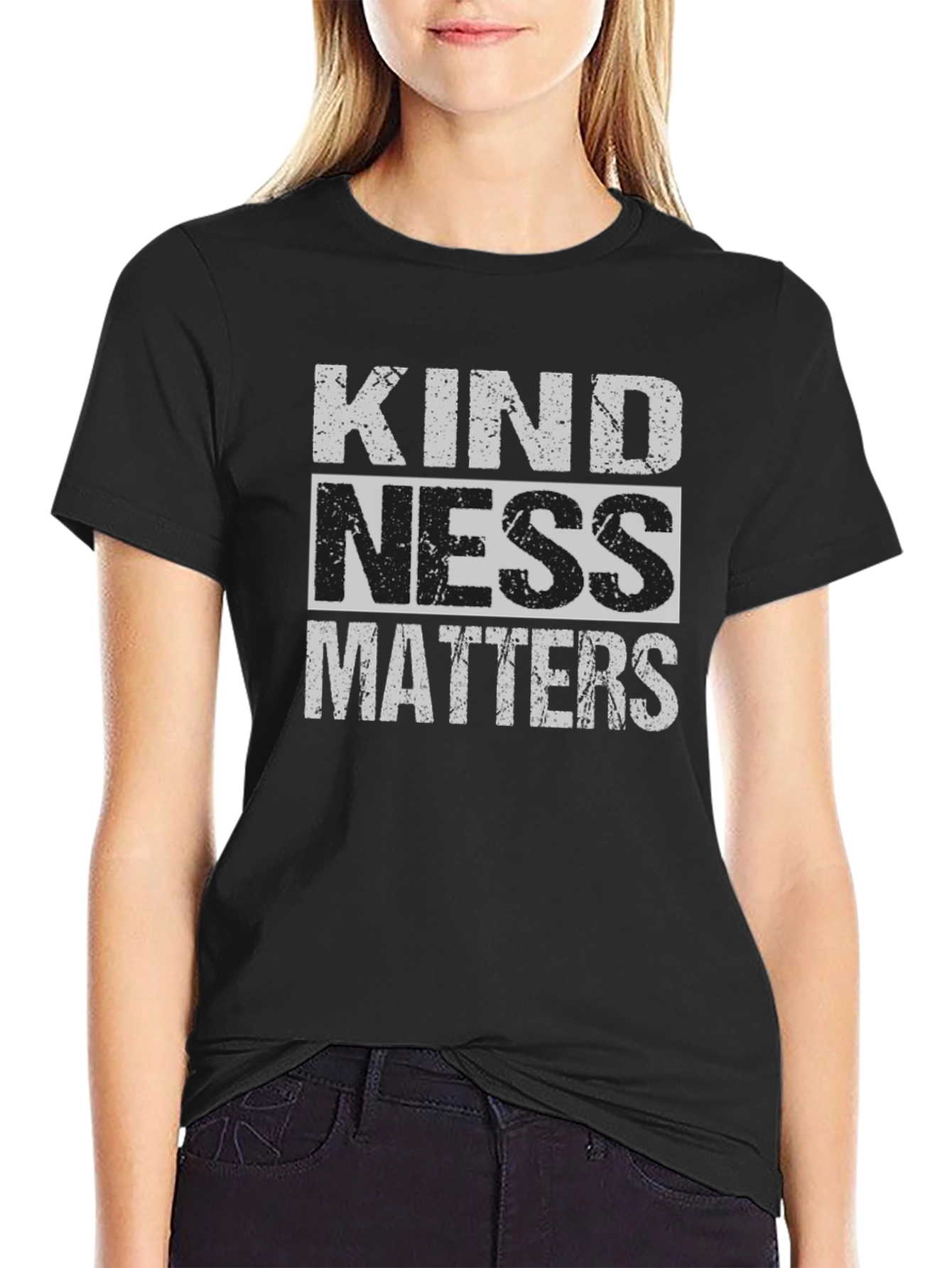 Black Kindness Matters Graphic Tee - Black Crew Neck view 2