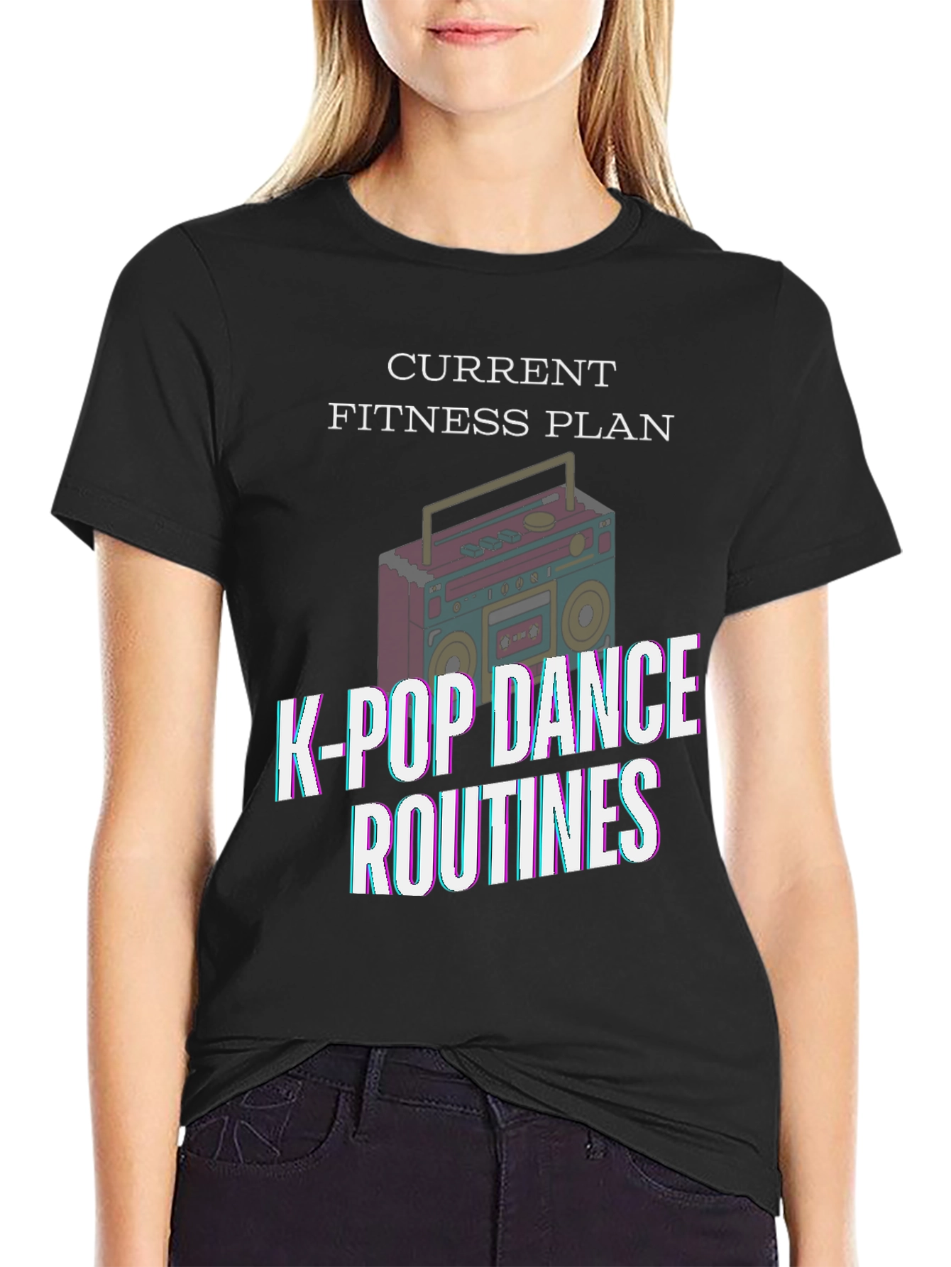 Black K-Pop Dance Fitness Plan Black T-Shirt view 2