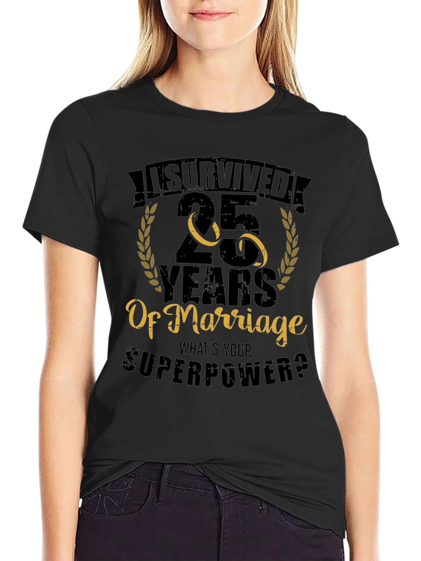 Black 25 Years of Marriage T-Shirt view 2
