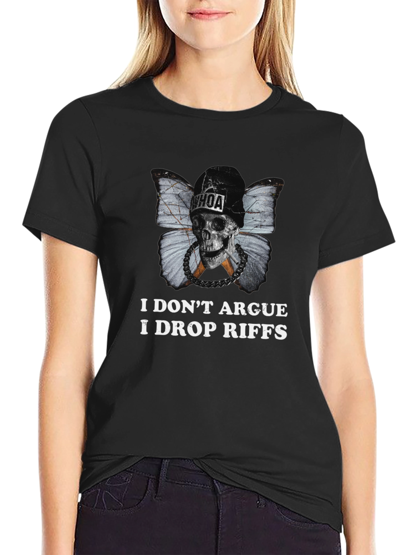 Black Edgy "I Don't Argue I Drop Riffs" Graphic T-Shirt view 2