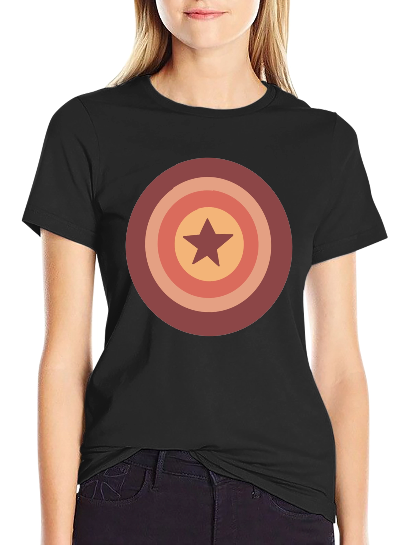 Black Retro Star Target Graphic Tee - Casual Wear view 2