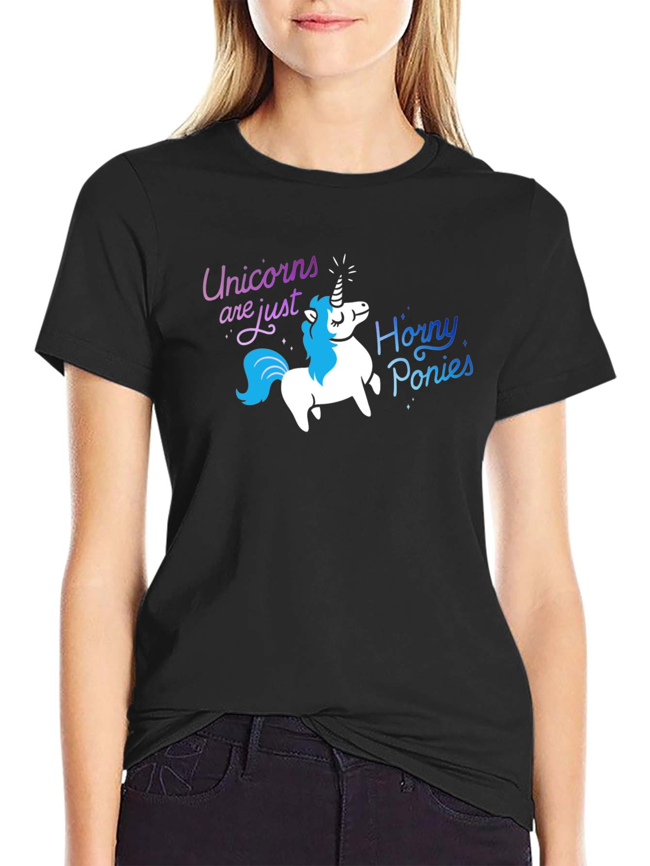 Black Unicorns Are Just Horny Ponies Graphic T-Shirt view 2