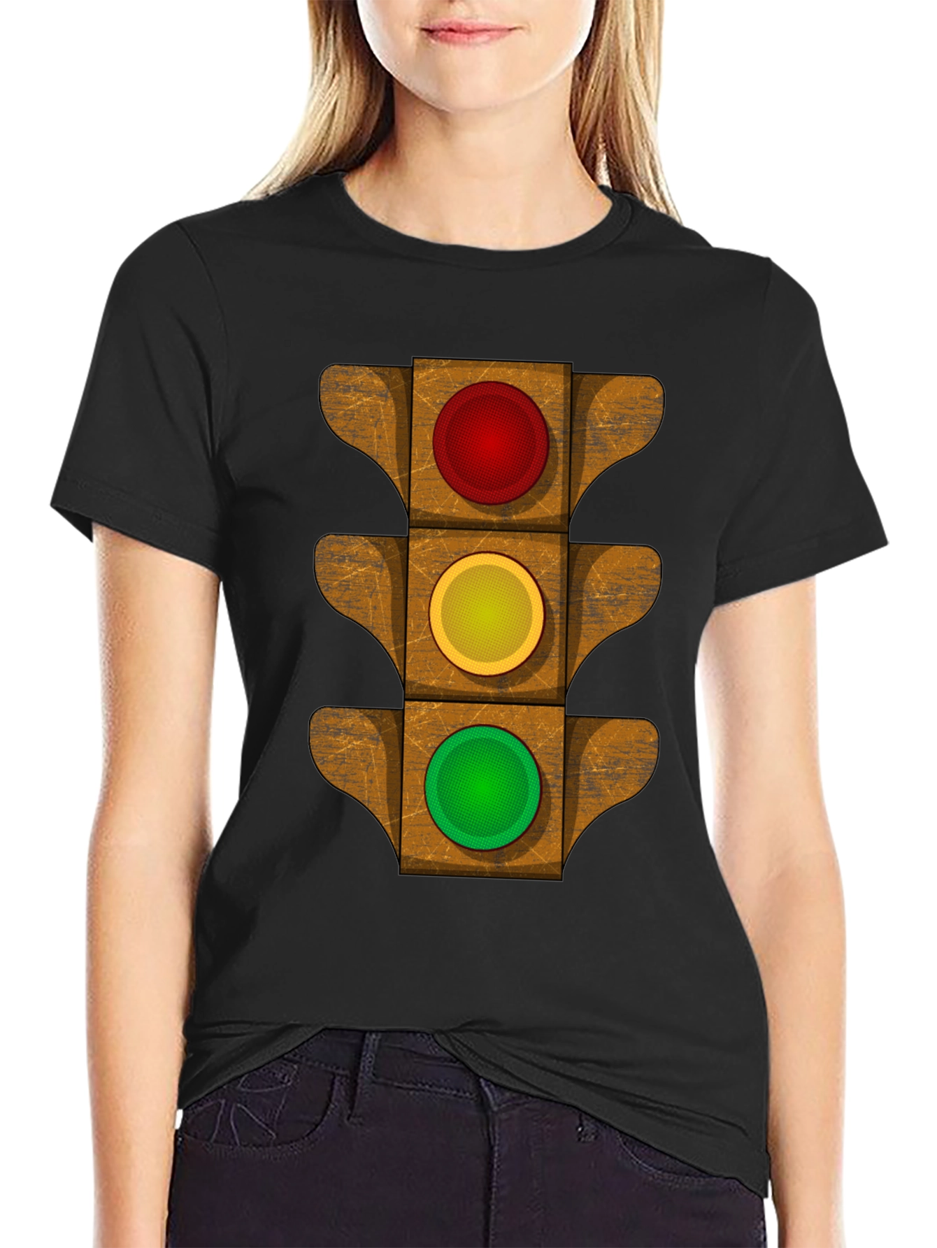 Black Traffic Light Graphic Tee - Novelty Design view 2