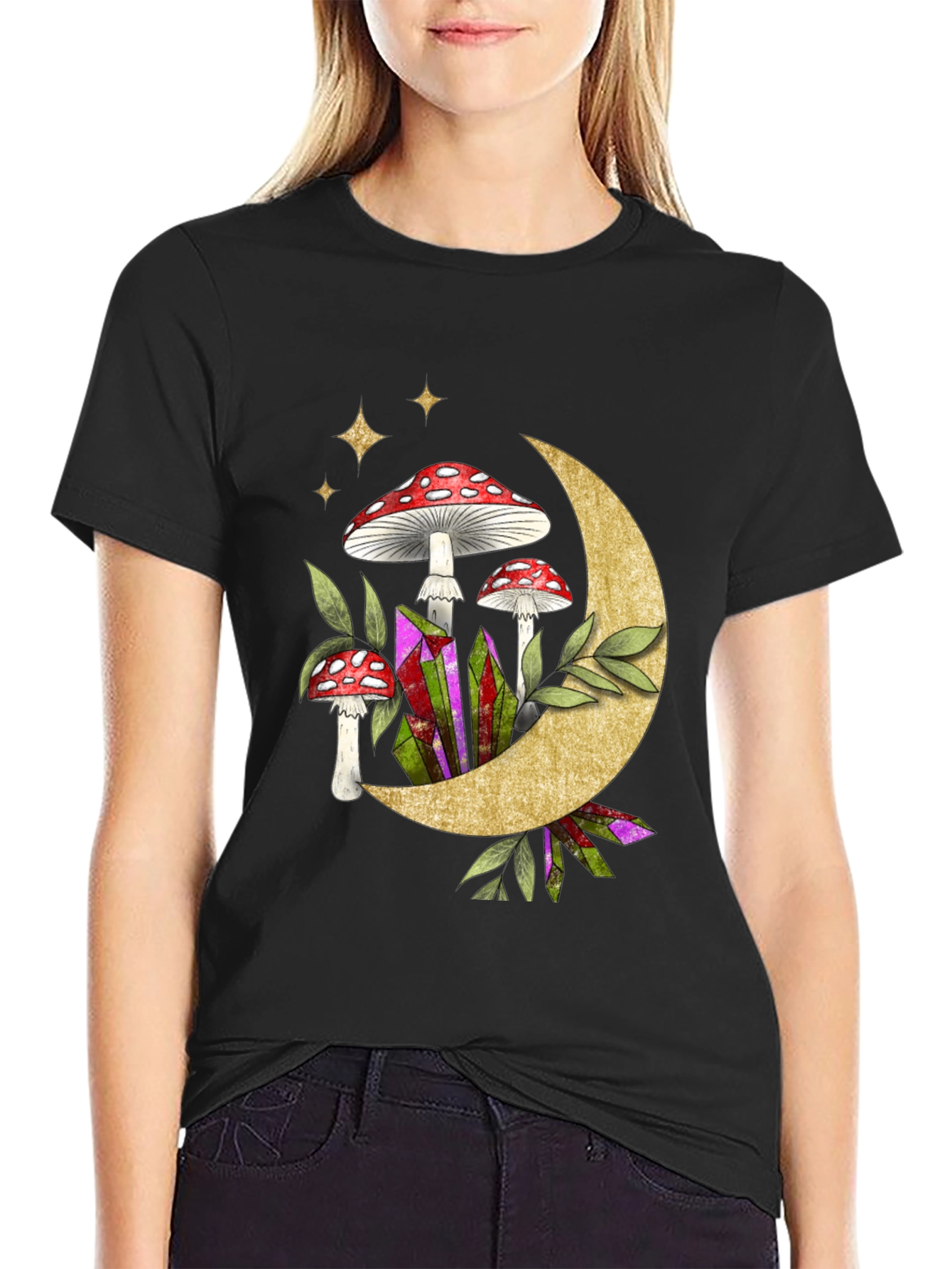 Black Mushroom Moon Graphic Tee view 2