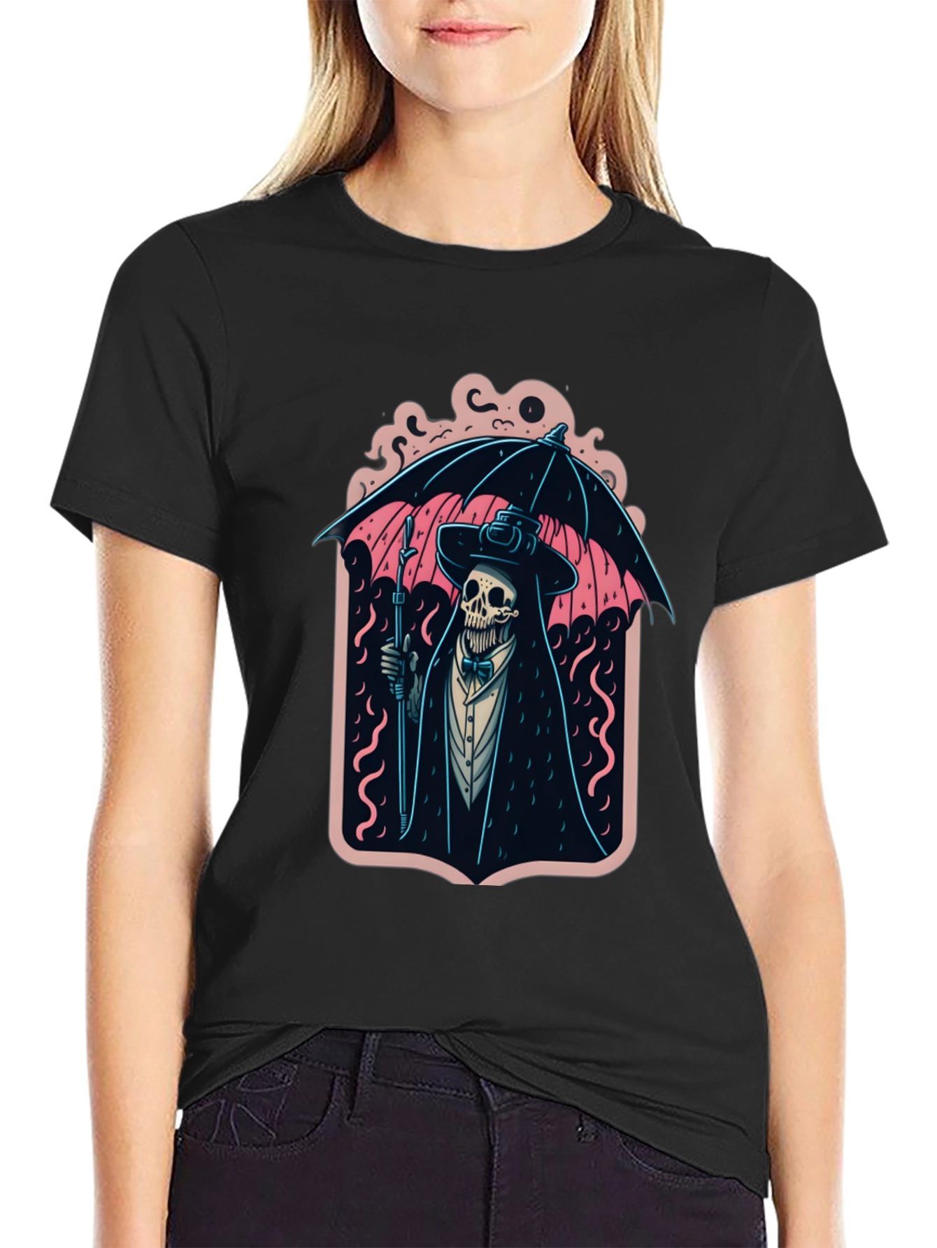 Black Grim Reaper Umbrella Graphic Tee view 2