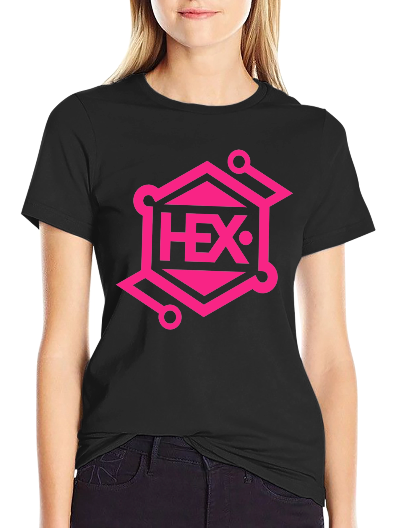 Black HEX Crypto T-Shirt - Black with Pink Design view 2