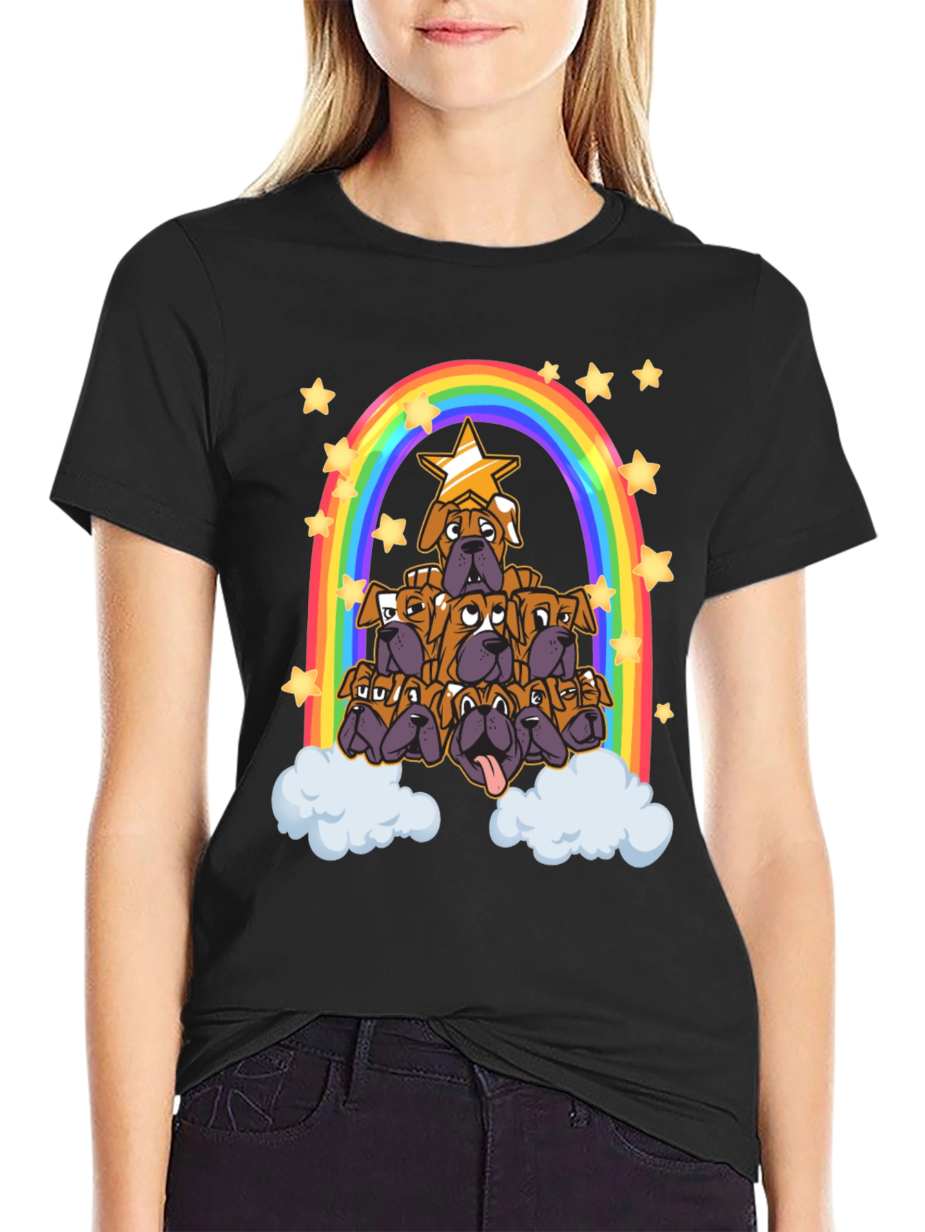 Black Boxer Dog Rainbow T-Shirt view 2