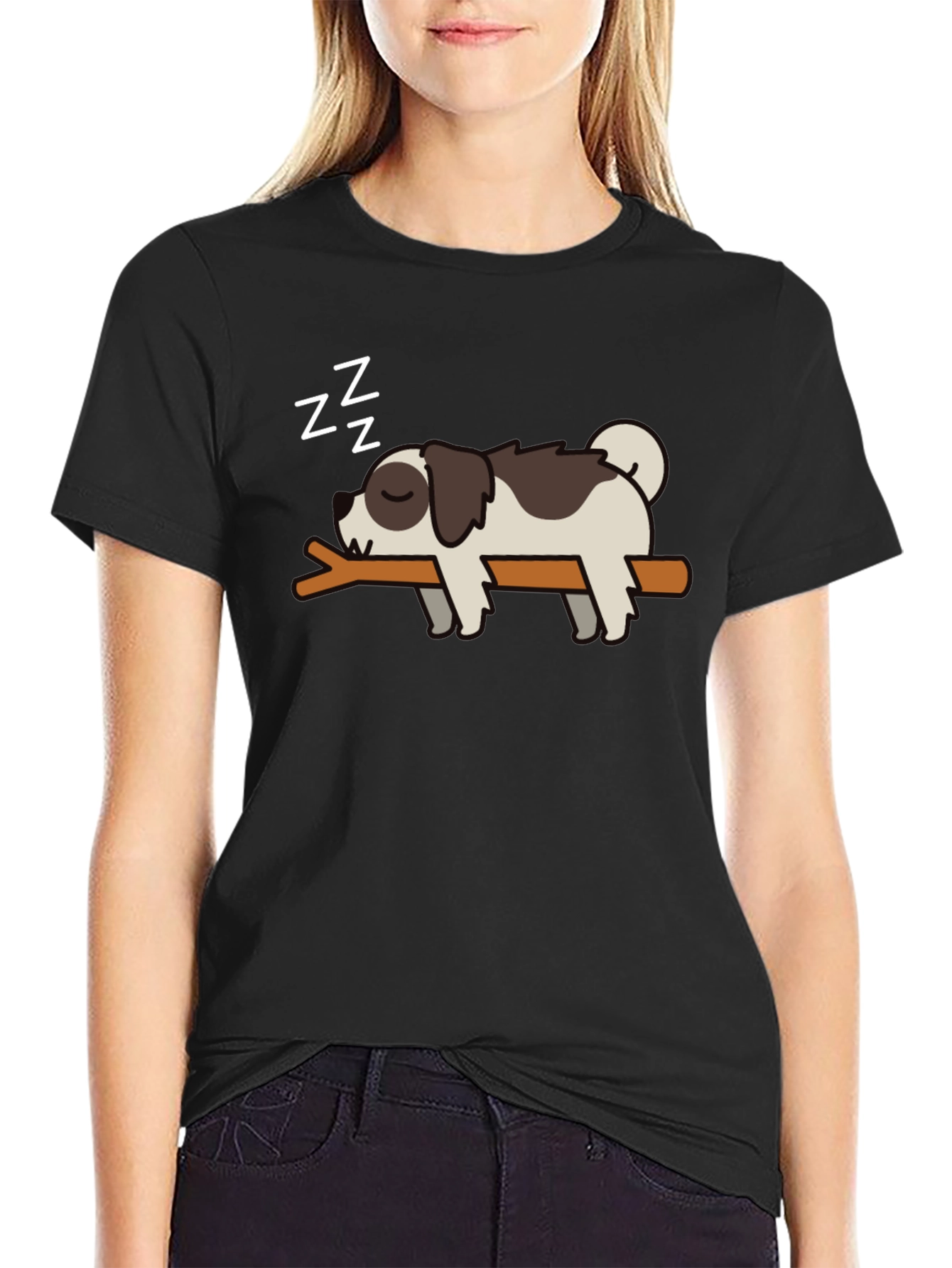 Black Cute Sleeping Dog T-Shirt - Men's Black Tee view 2