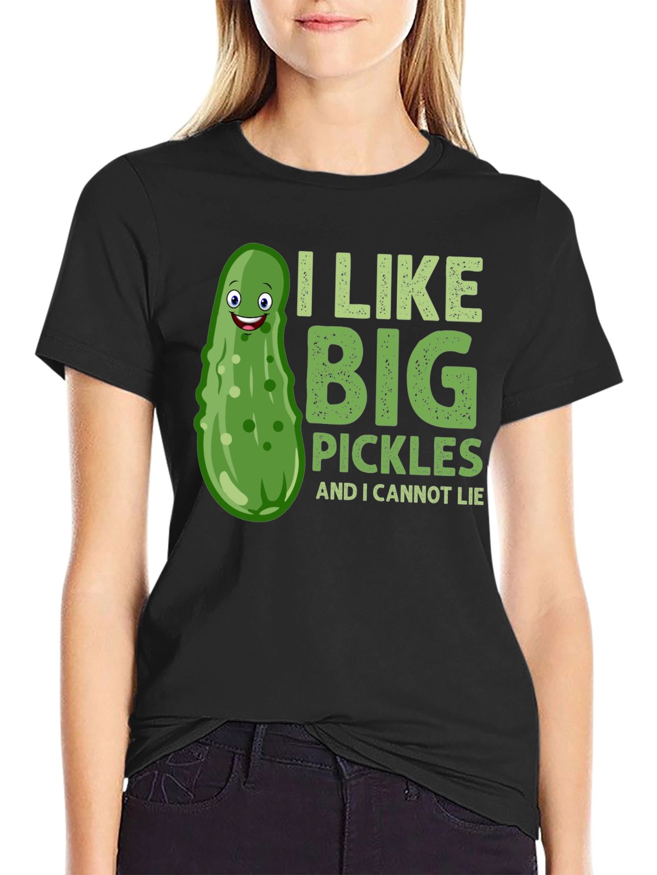 Black Funny Pickle T-Shirt - I Like Big Pickles Tee view 2