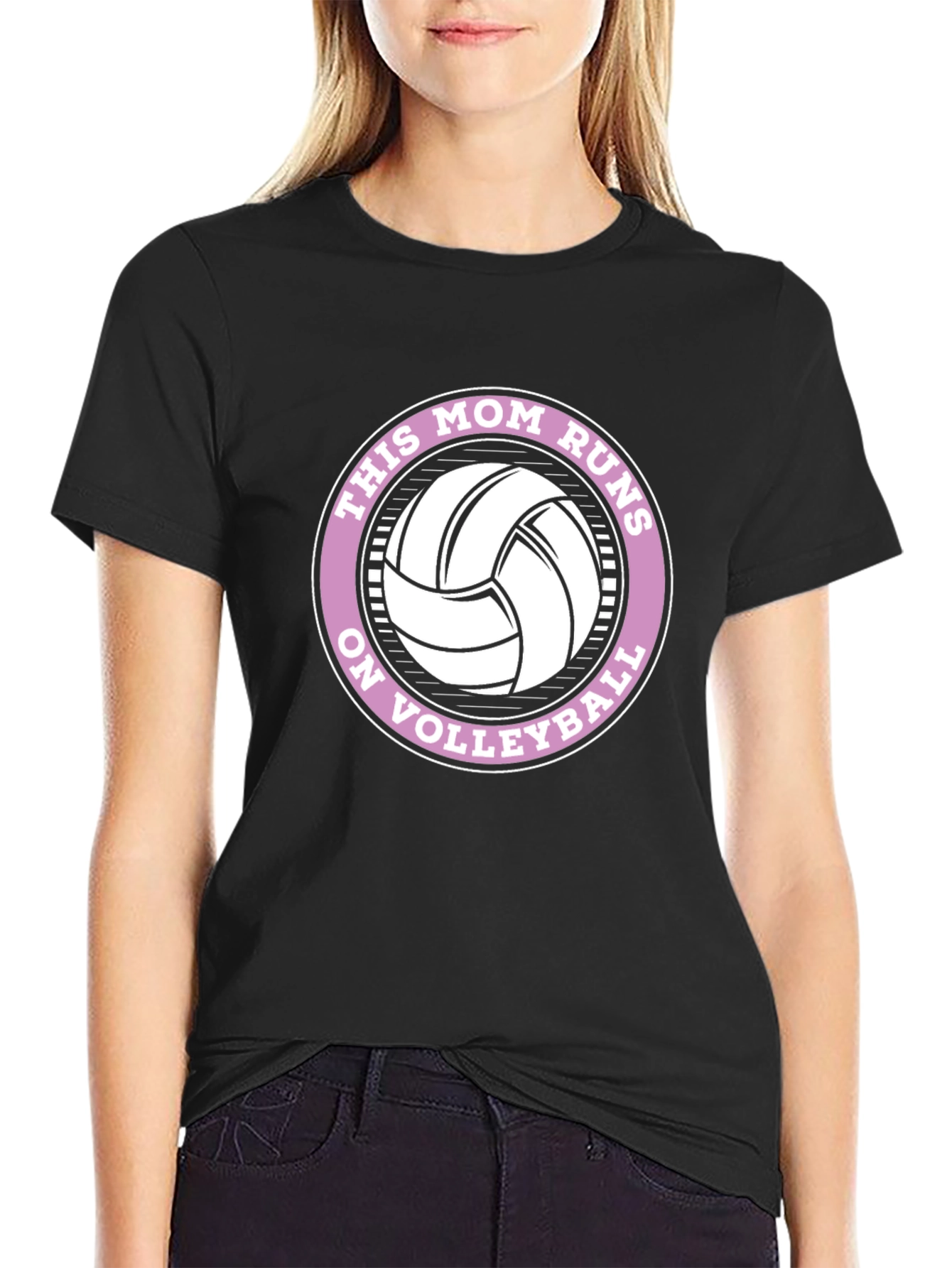 Black This Mom Runs on Volleyball Graphic Tee view 2
