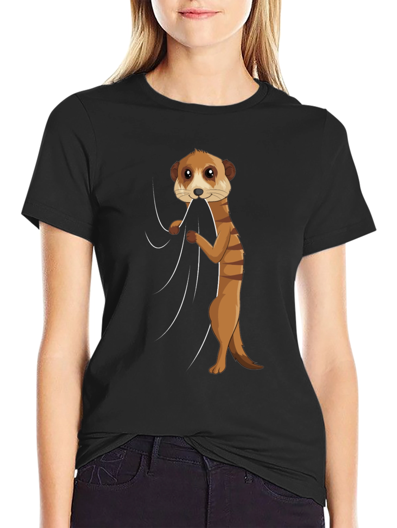 Black Meerkat Peeking Out Funny Graphic T-Shirt view 2
