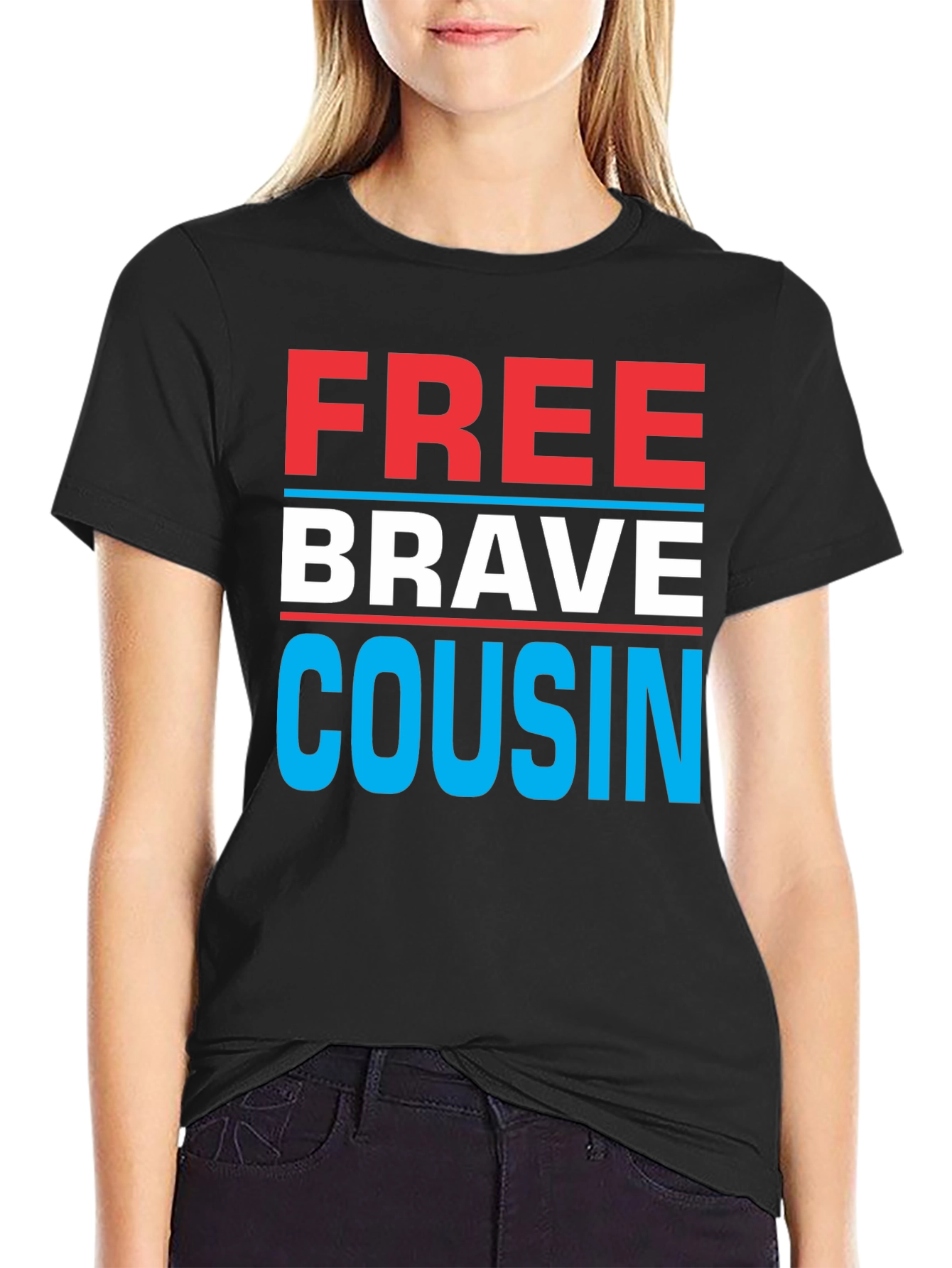 Black Free Brave Cousin T-Shirt - Patriotic Family Tee view 2