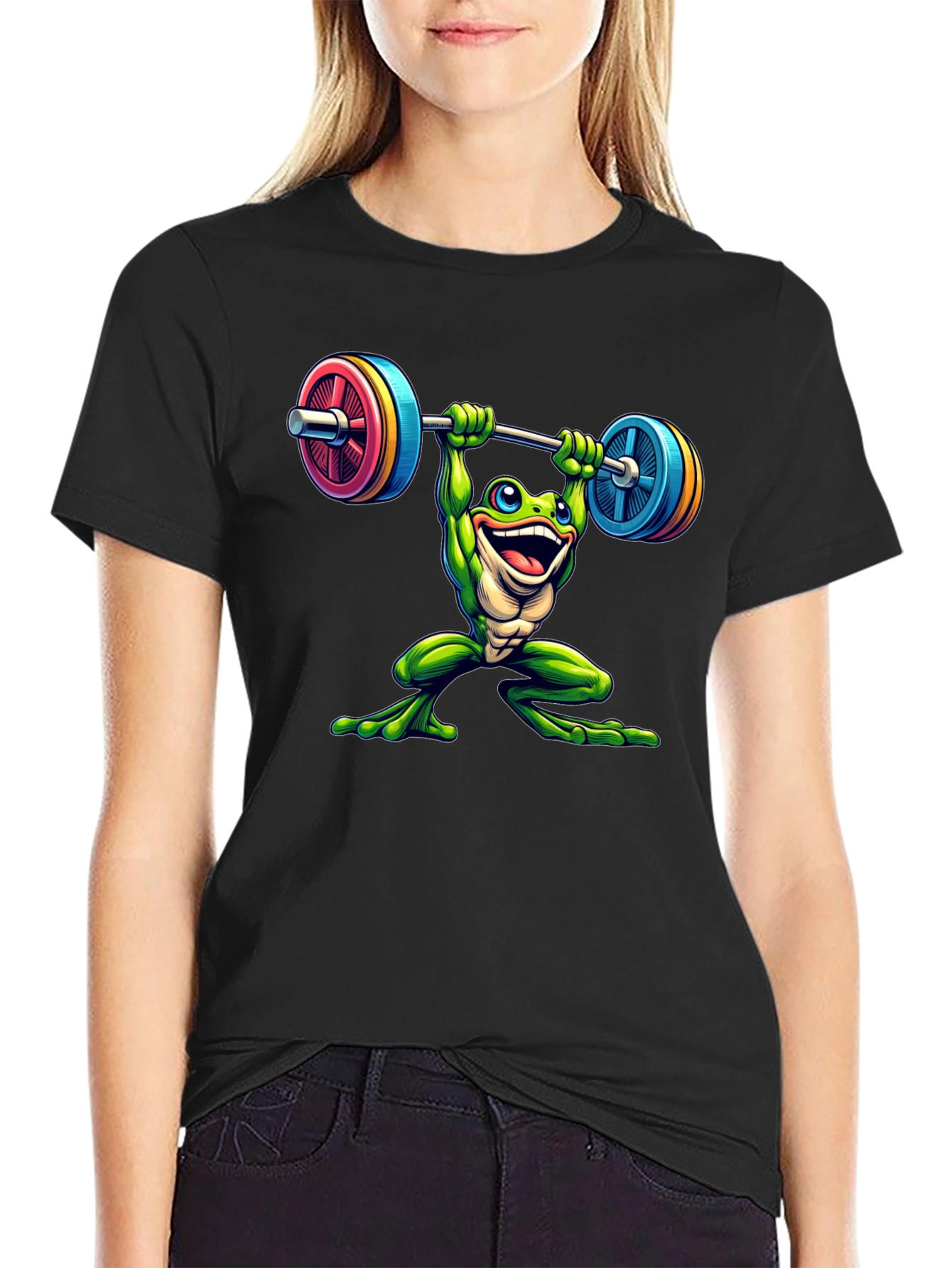Black Frog Lifting Weights Graphic Tee view 2