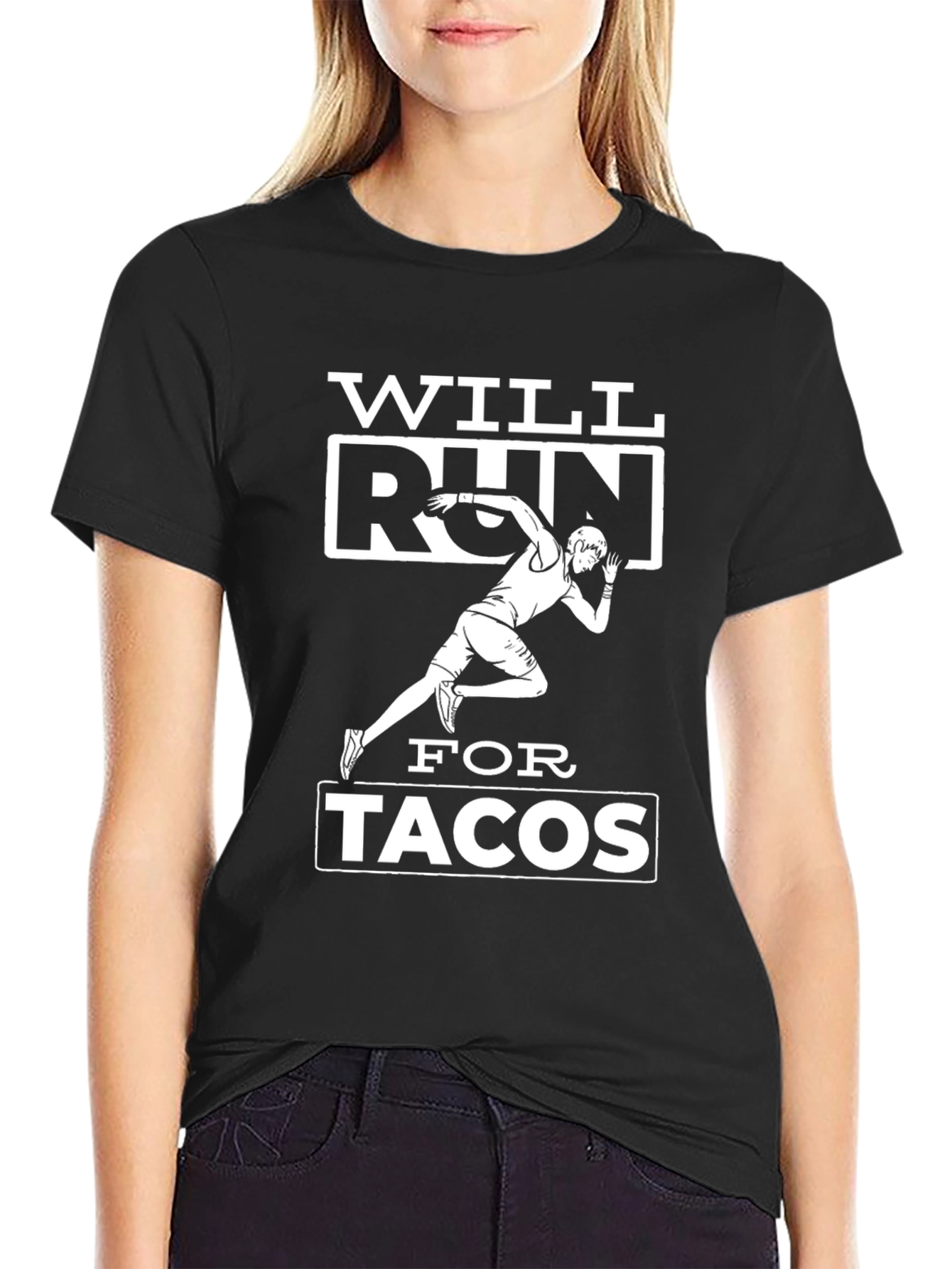 Black Will Run for Tacos Black Graphic T-Shirt view 2