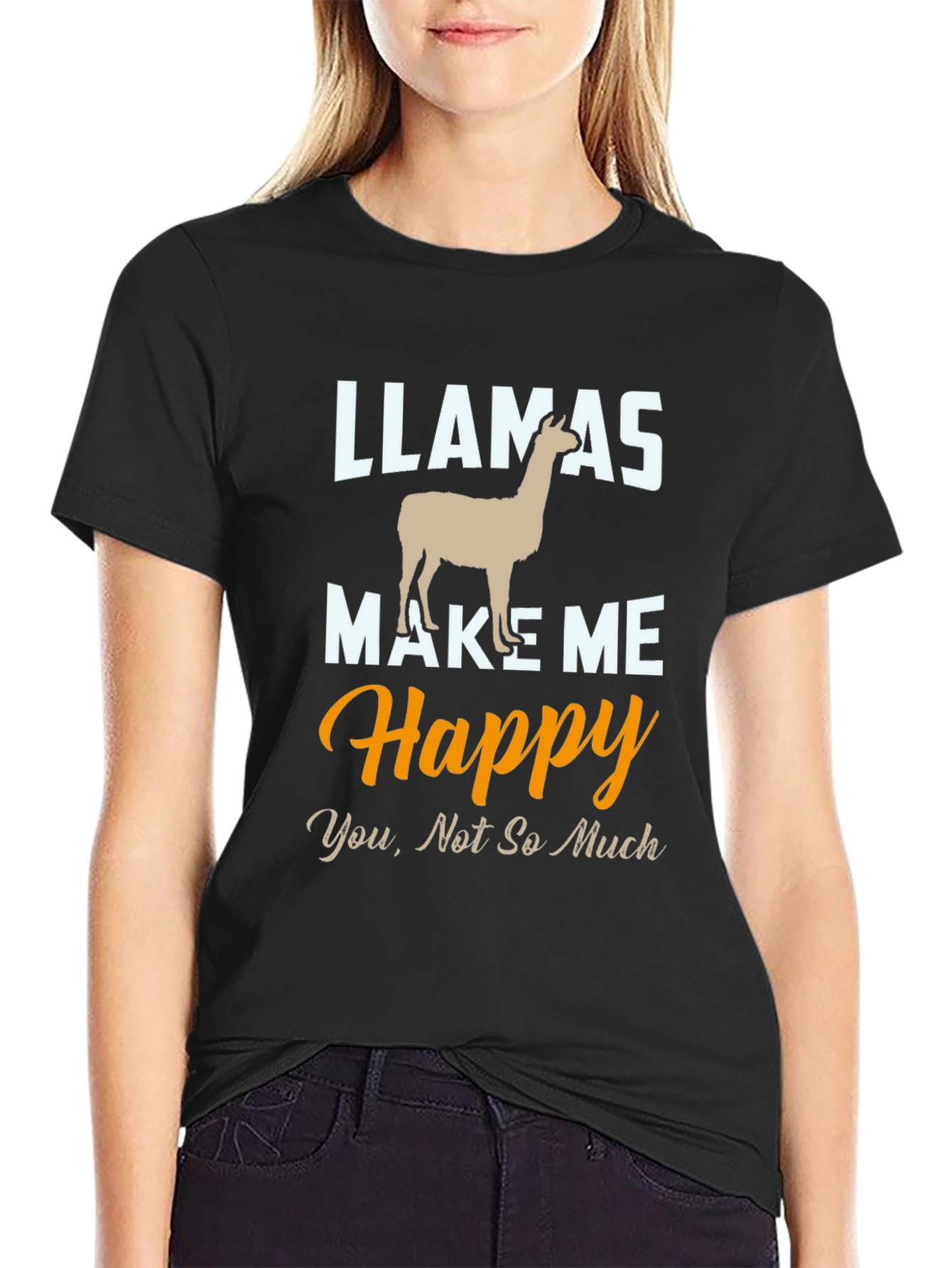 Black Llamas Make Me Happy T-Shirt view 2