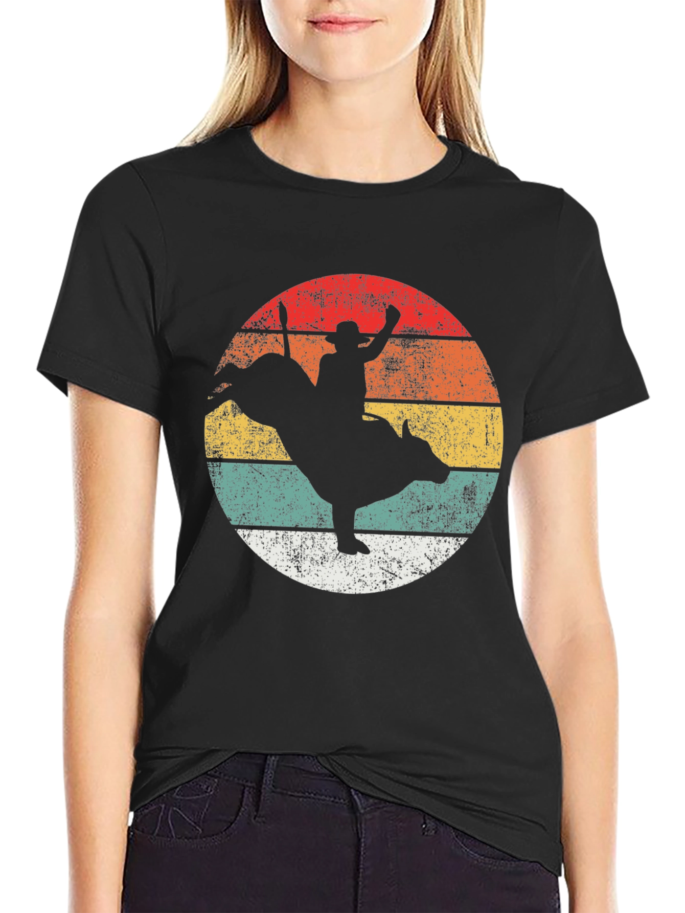 Black Retro Rodeo T-Shirt - Western Bull Riding Tee view 2