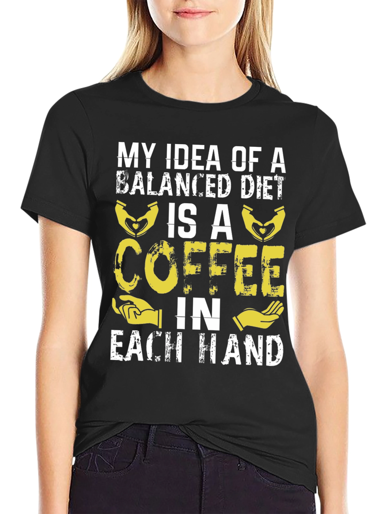 Black Coffee Balanced Diet T-Shirt Funny Graphic Tee view 2