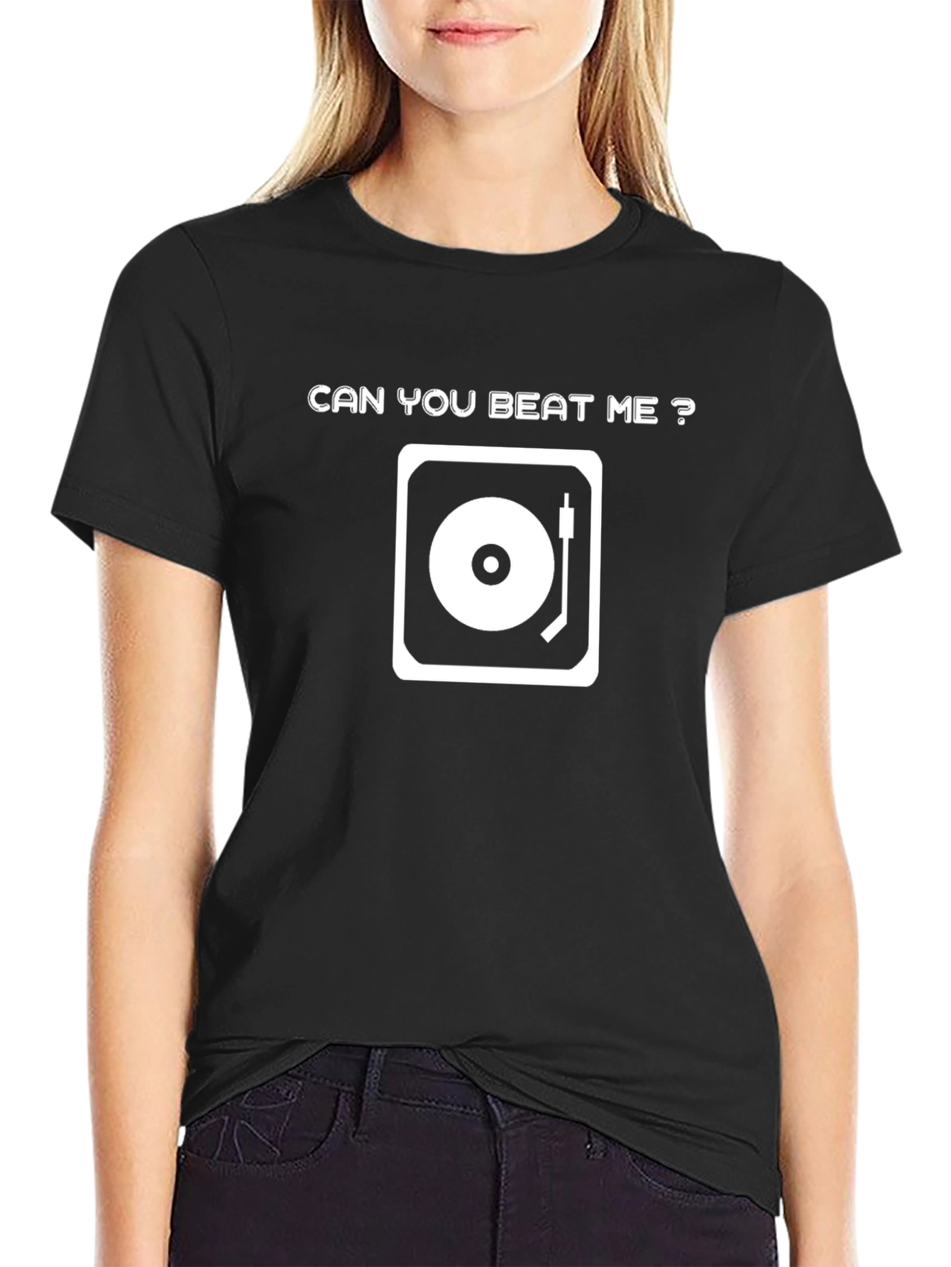 Black Can You Beat Me? DJ Turntable Graphic Tee view 2